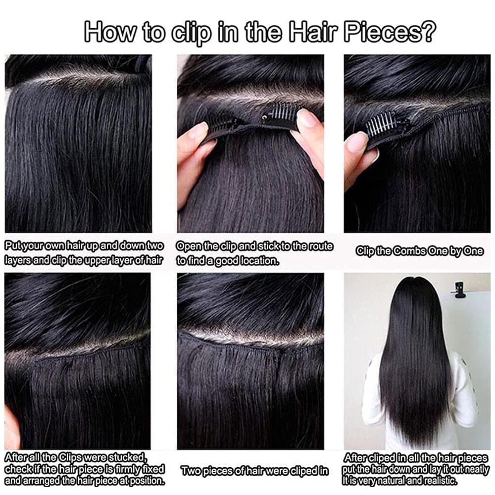 Extensiones de cabello humano real con clip, color negro natural, doble trama, para mujeres, 12 pulgadas, 4.23 oz, 8 unidades, 4.23 oz