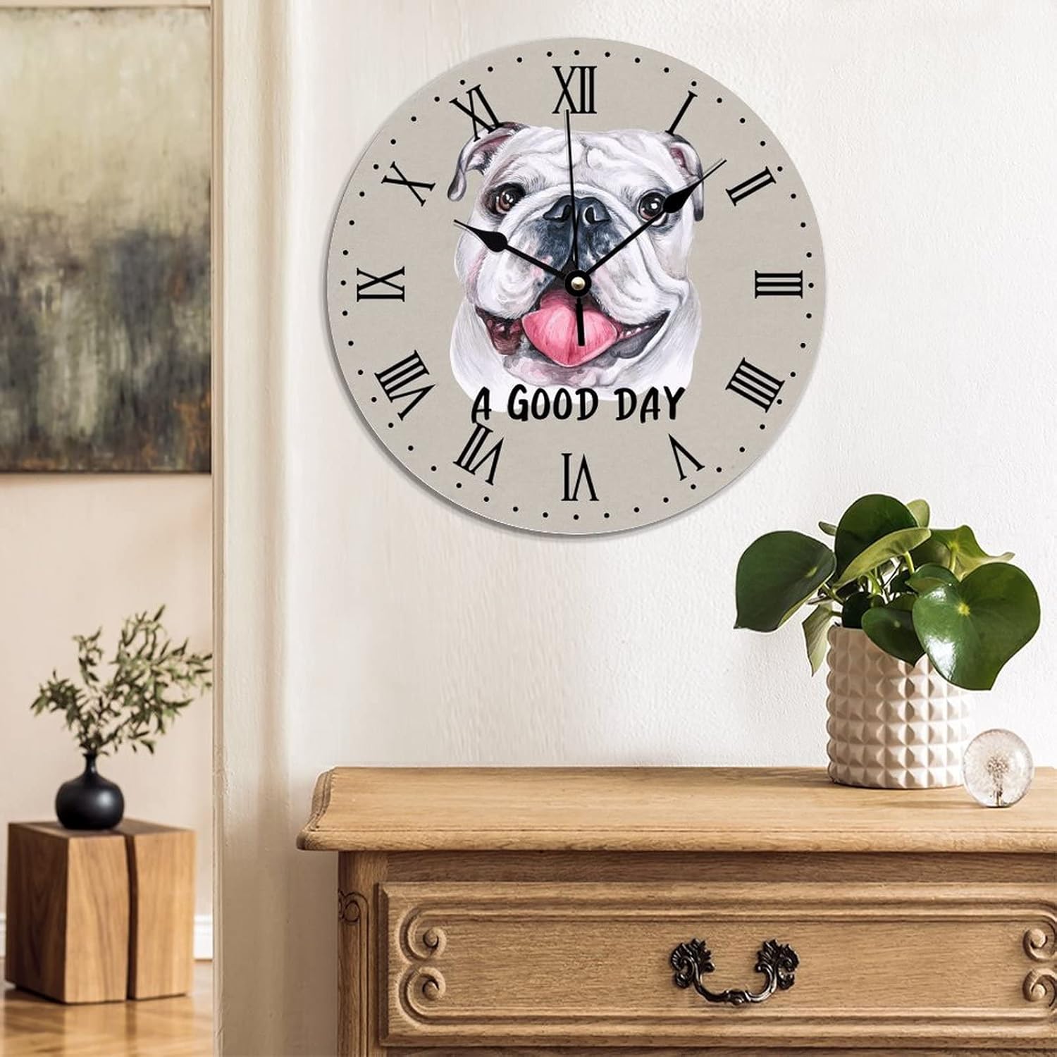 A Good Day – Reloj redondo de bulldog inglés para pared, reloj de regalo para propietario de bulldog inglés, reloj de pared de PVC, funciona con