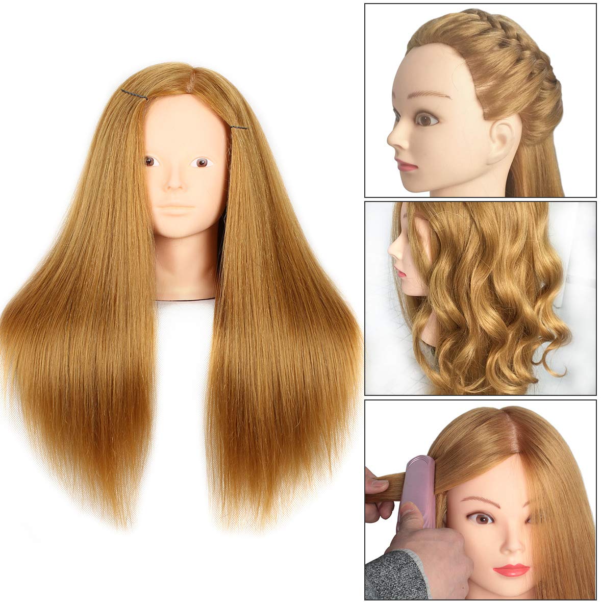 Cabeza de maniquí de 20 pulgadas 60% cabello humano de formación de peinado cabeza maniquí cosmetología cabeza de peluquería entrenamiento de