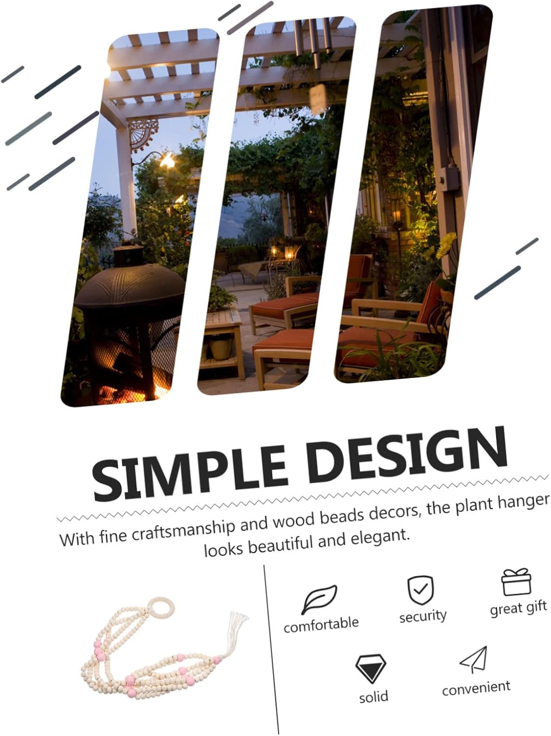 Yardwe 2 cestas colgantes para macetas de madera con cuentas de madera, macetas de pared para plantas, decoración de plantas de interior, cuerda