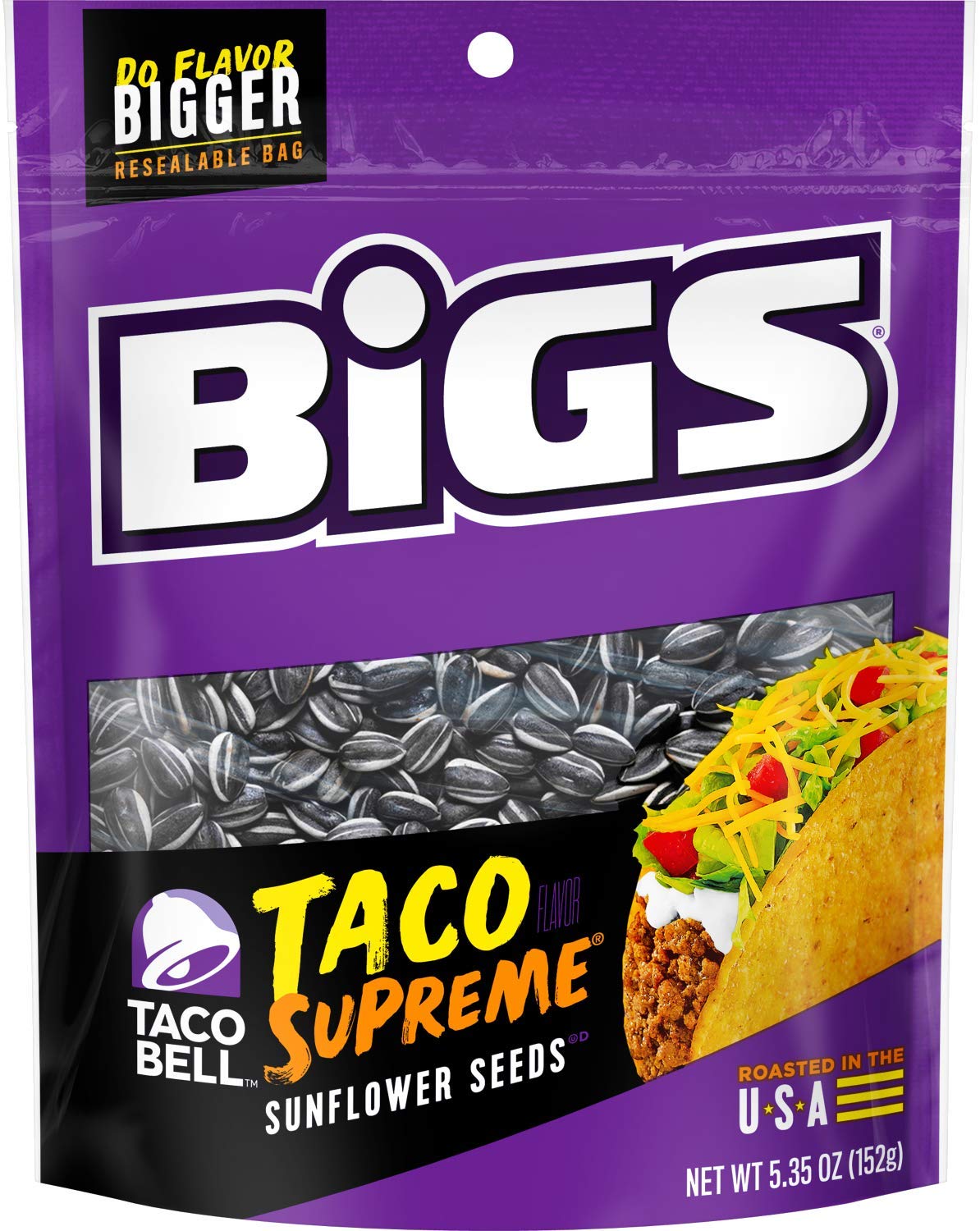 Taco Bell Taco Supreme – Semillas de girasol de BIGS, 5.35 onzas (paquete de 4) con clip para bolsa By The Cup