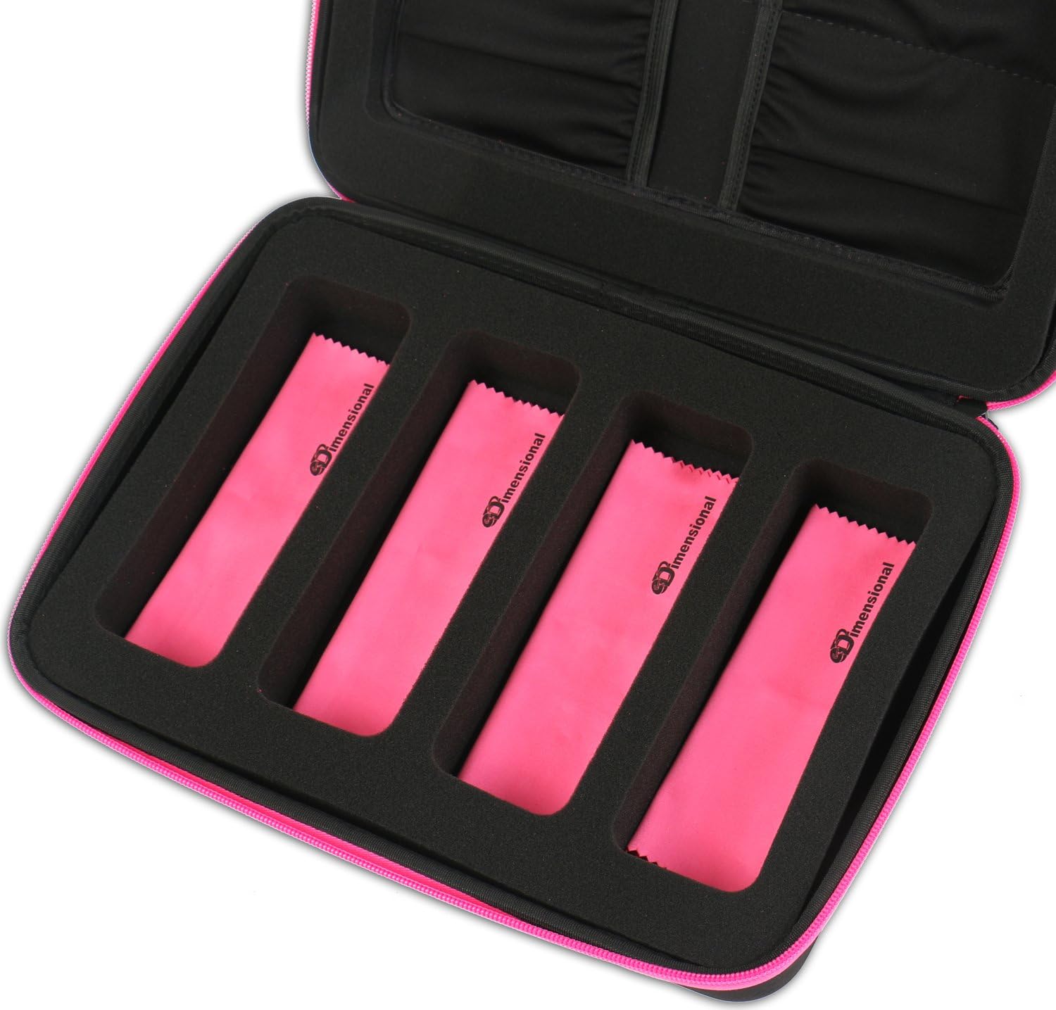 eD Elite – Funda de almacenamiento para tus gafas 3D activas con 4 paños de limpieza de microfibra para gafas 3D con brazos plegables de