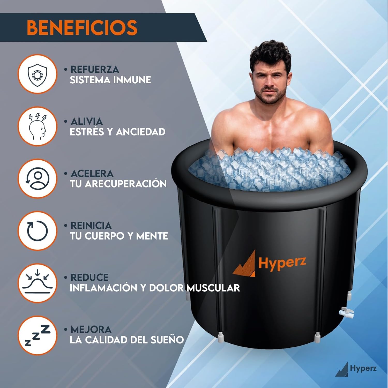 HYPERZ Baño de hielo portátil para entrenamiento de terapia de agua fría, bañera de recuperación de atletas, bañera de inmersión fría (negro)