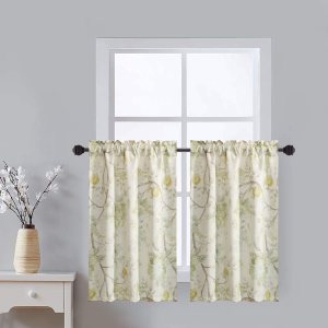 Leeva Cortinas de nivel pequeño Green Blossoms para dormitorio, porche, diseño de plantas en acuarela, cortinas cortas y pequeñas, cenefa para Leeva Cortinas de nivel pequeño Green Blossoms para dormitorio, porche, diseño de plantas en acuarela, cortinas cortas y pequeñas, cenefa para