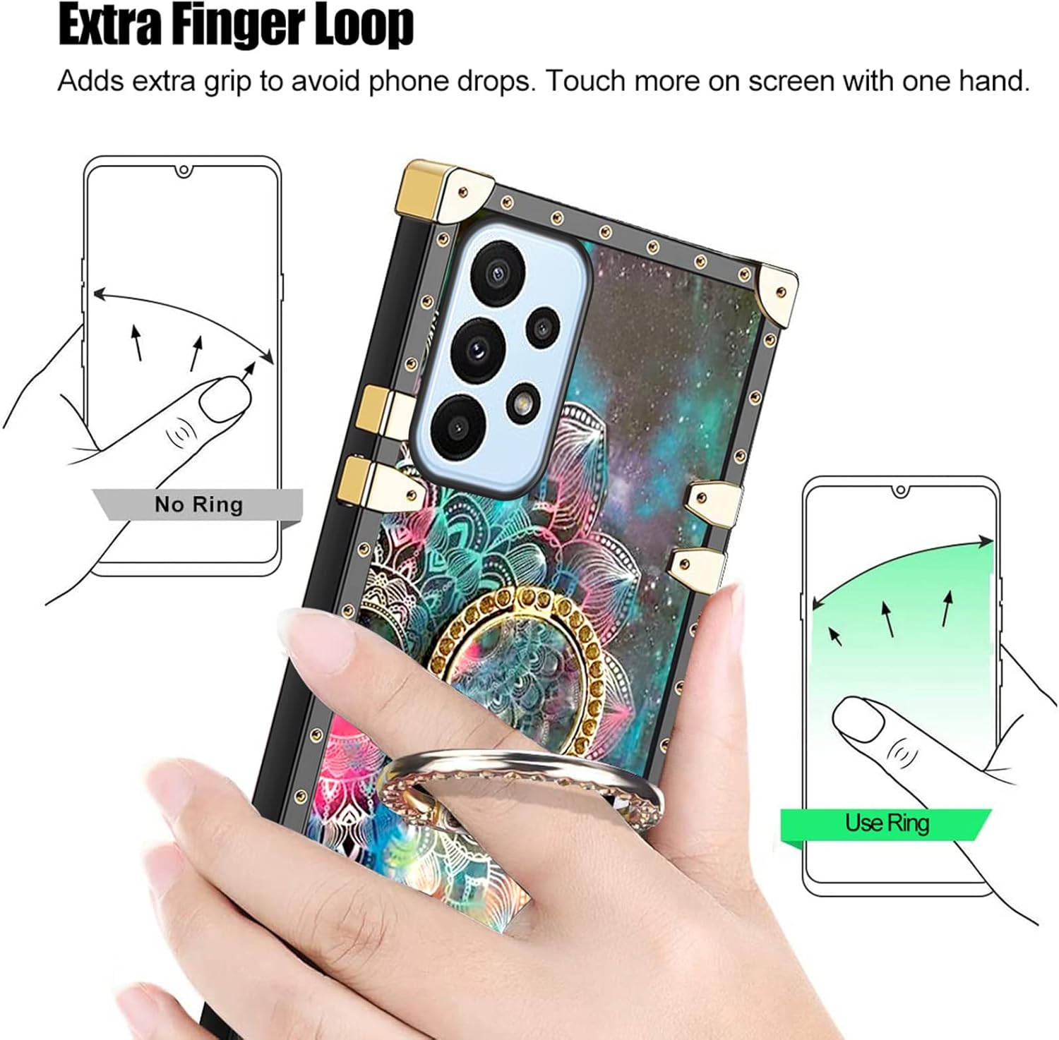 nancheng Funda cuadrada para Samsung Galaxy A23 5G  4G para niñas y mujeres, bonita flor de pétalos de colores, estrella y cielo, con soporte de