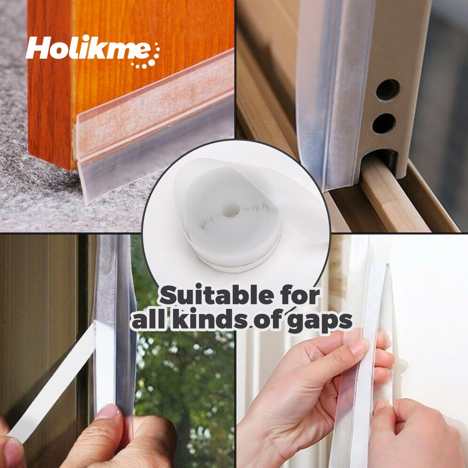 Holikme Tira de sellado de puerta, cinta adhesiva de sellado para puerta, adhesivo para tope de puerta, adecuado para ventanas, puertas