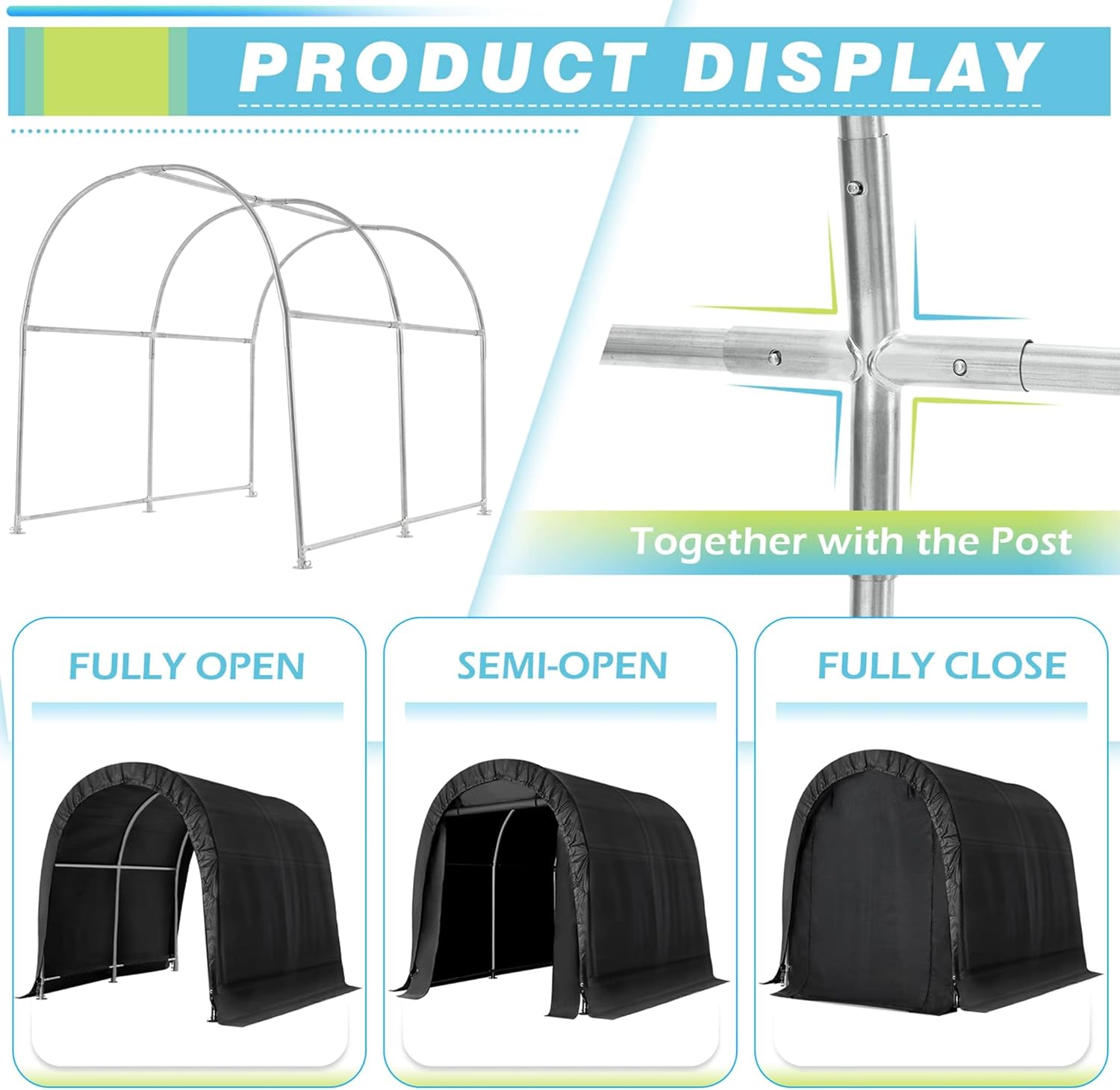 Cobertizo de almacenamiento portátil para exteriores, 6 x 8 pies, impermeable, resistente a los rayos UV, con puerta enrollable, tienda de campaña