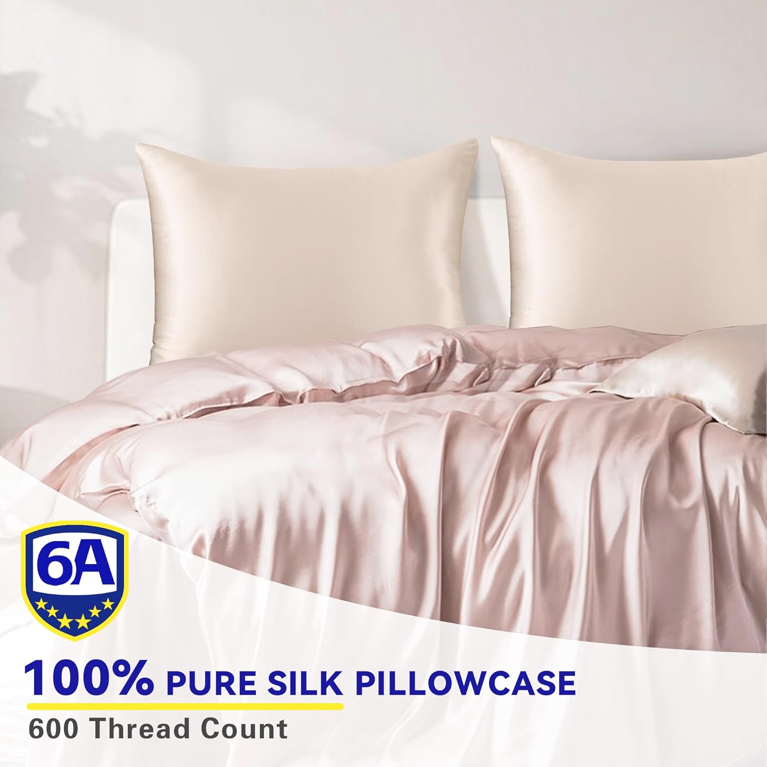 Funda de almohada de seda 100% pura, 21 mommes, fundas de almohada de seda en ambos lados, tamaño King, Queen, estándar funda de almohada de seda de