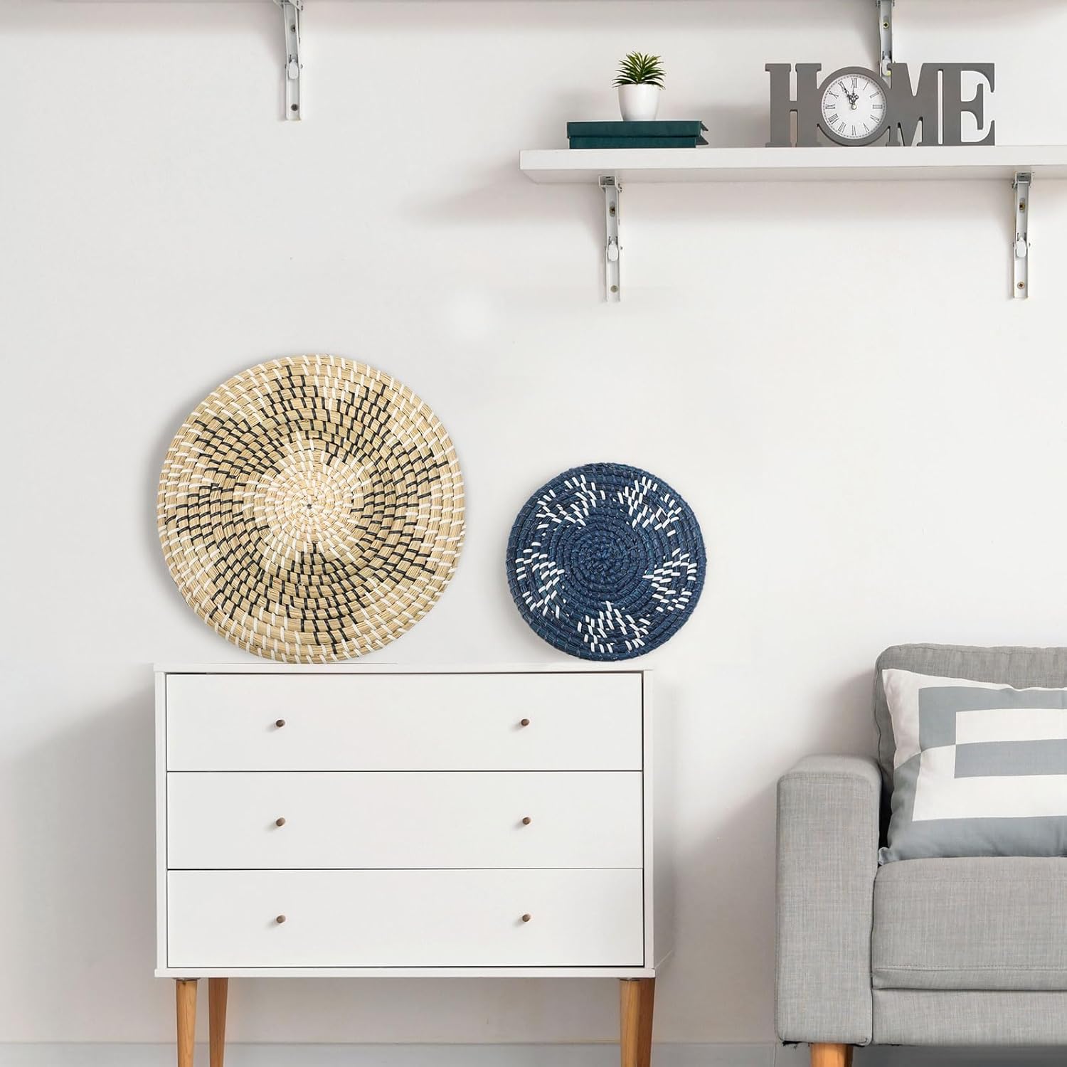 Xuhal Juego de 8 cestas de pared tejidas colgantes hechas a mano, decorativas, rústicas, bohemias, decoración de pared hecha a mano de mimbre