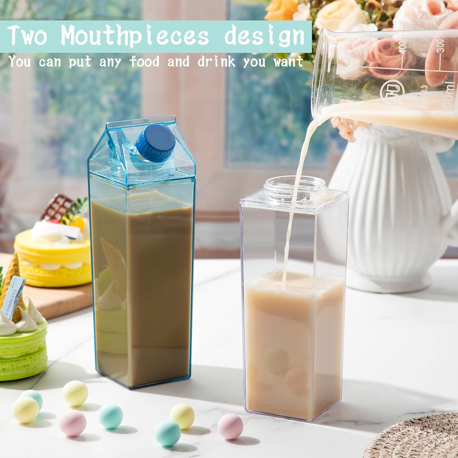 Foaincore 20 botellas de agua transparentes de cartón de leche de 17 onzas, botellas de leche cuadradas de plástico a granel, portátiles,