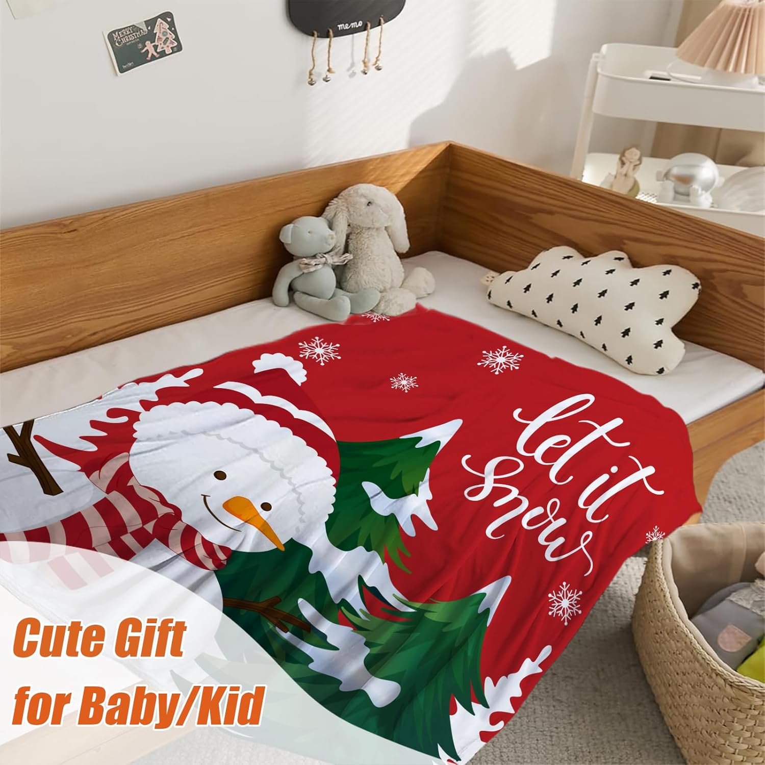 YeeJu Manta de Navidad para bebé, color rojo, árbol de Navidad, muñeco de nieve, para bebé, bebé, cuna, carriola, suave, ligera, mullida, manta de
