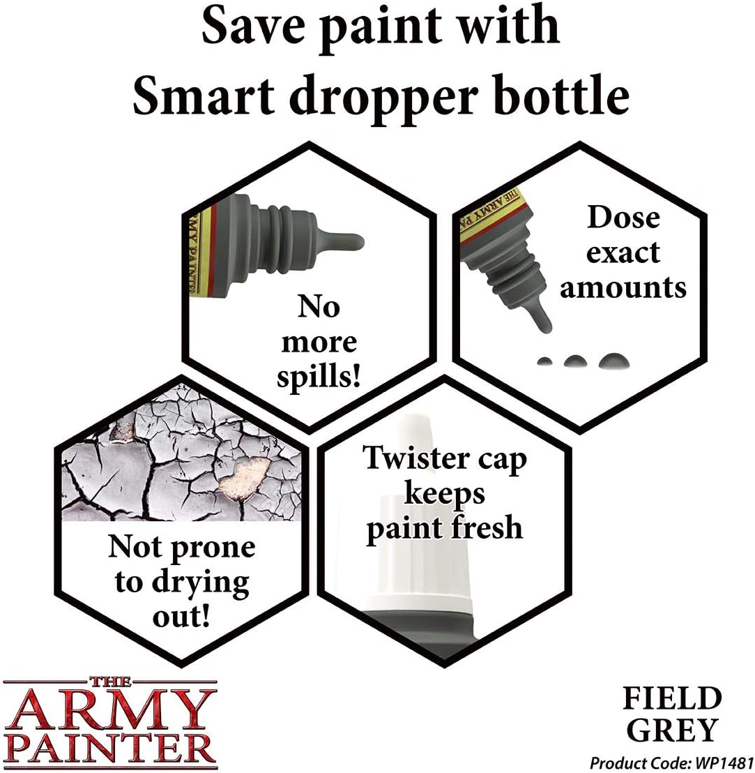 The Army Painter Field Grey Warpaint – Pintura acrílica no tóxica a base de agua muy pigmentada para juegos de rol de mesa, juegos de mesa y juegos