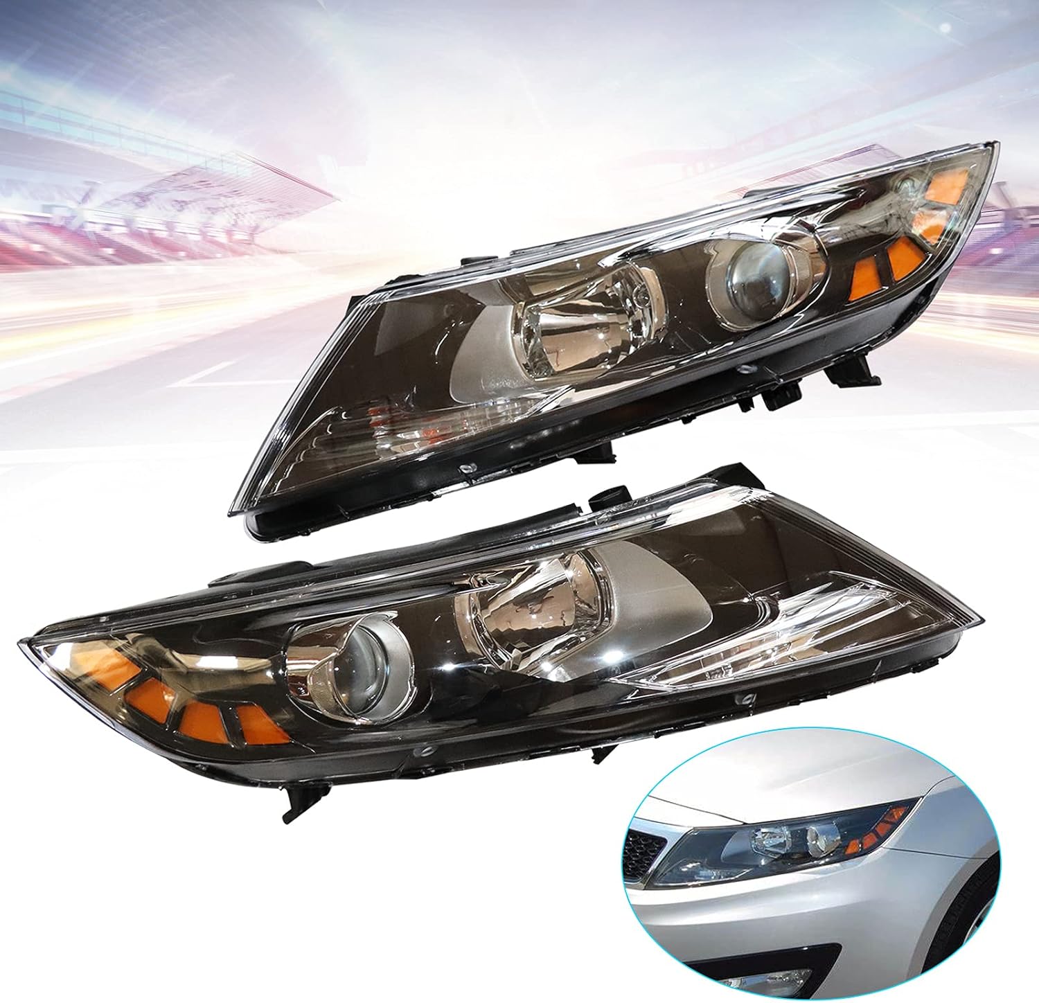 OUKANING – Para 2011 2012 2013 Kia Optima Faros halógenos Faros delanteros Reemplazo Lado Izquierdo y Derecho Estilo Fábrica Carcasa Cromo Lente