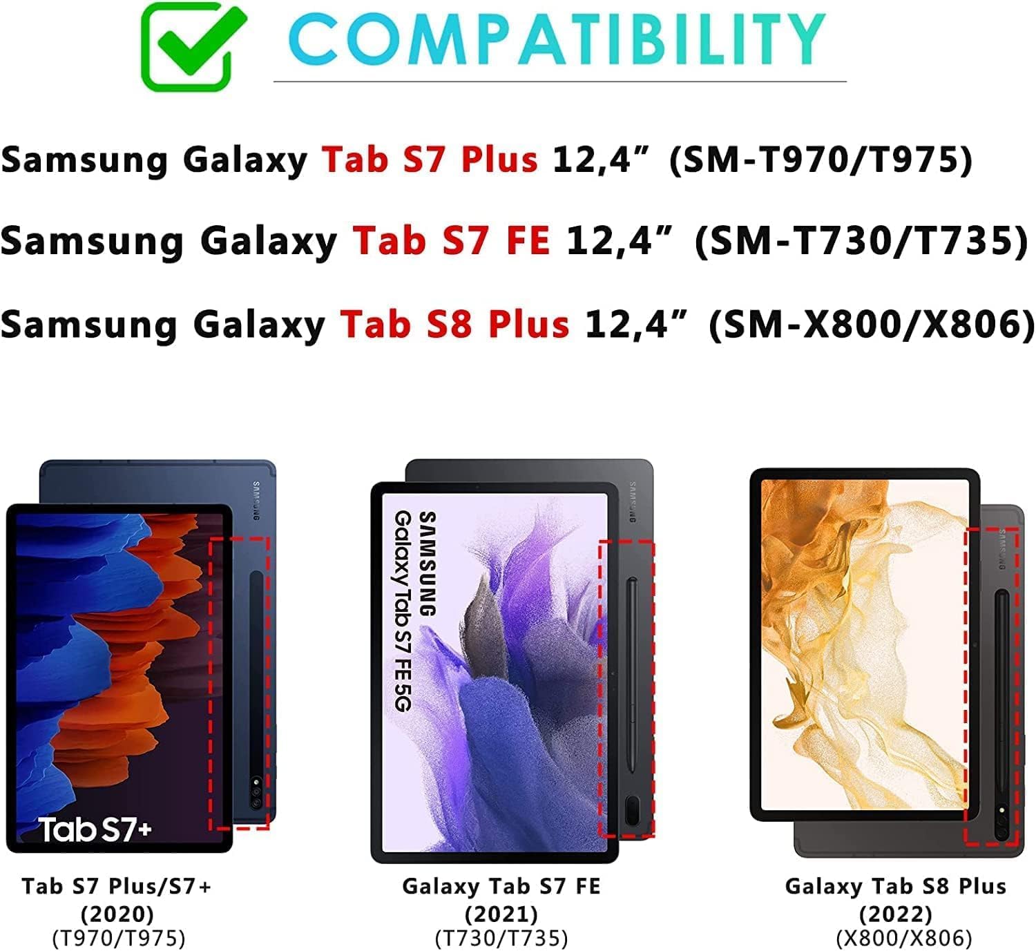 DETUOSI Funda para tablet Samsung Galaxy Tab S7 FE 5G, S8 Plus, S7 Plus de 12.4 pulgadas, funda protectora resistente para niños con soporte
