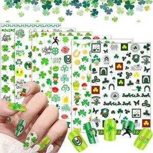 6 hojas de calcomanías para uñas del día de San Patricio, autoadhesivas 3D, trébol, trébol, trébol, verde, irlandés, decoración de uñas, día de San 6 hojas de calcomanías para uñas del día de San Patricio, autoadhesivas 3D, trébol, trébol, trébol, verde, irlandés, decoración de uñas, día de San