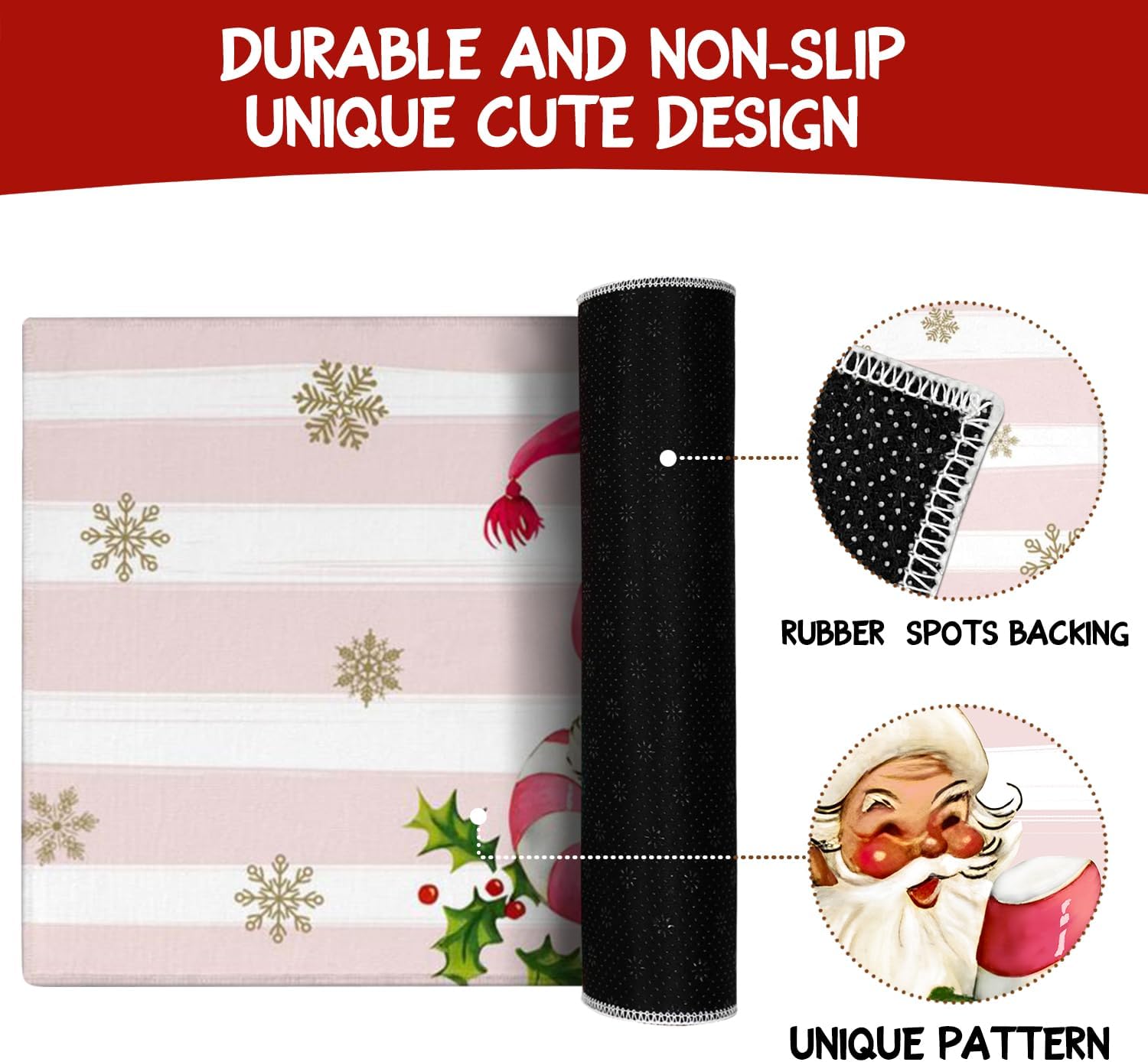 Xsinufn Juego de 2 alfombras y tapetes de cocina de Feliz Navidad, árboles de Navidad rosados, Papá Noel, Navidad, invierno, vacaciones, tapete