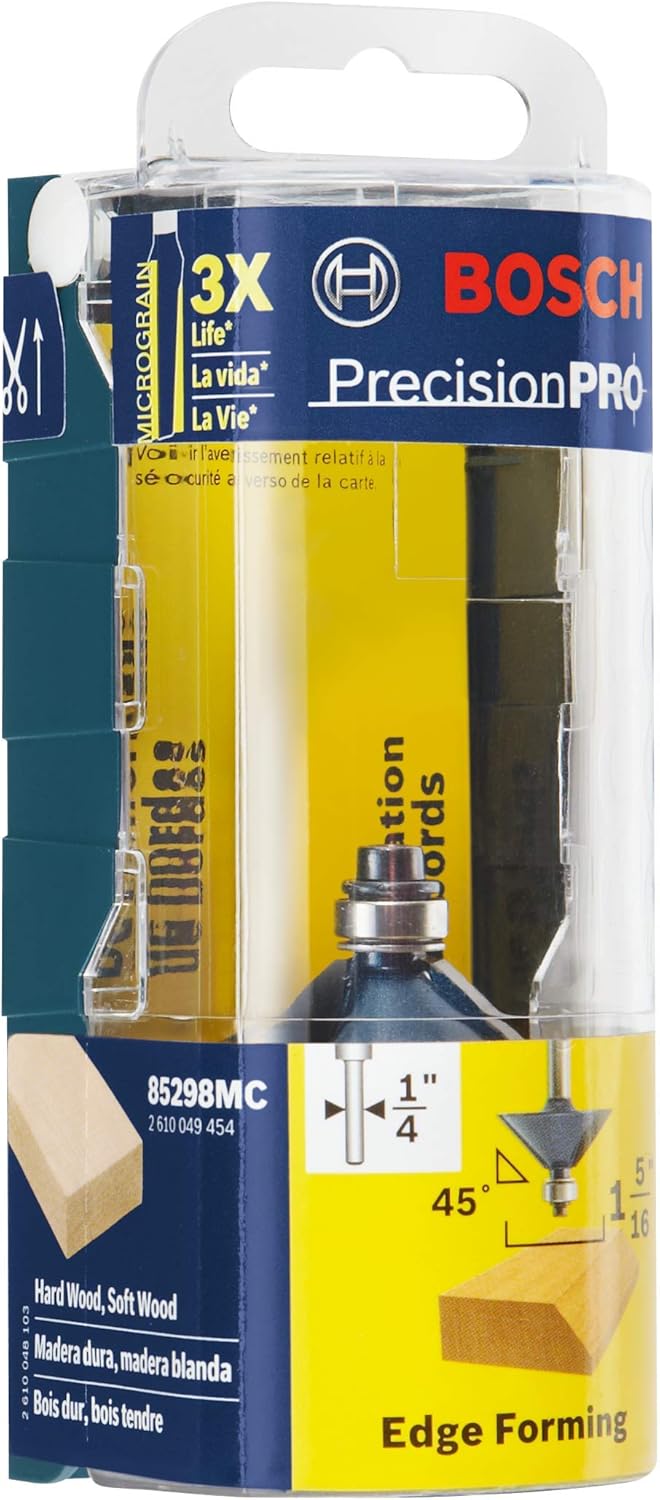 BOSCH 85298MC Broca de enrutador de chaflán con punta de carburo de 1-516 pulgadas x 45
