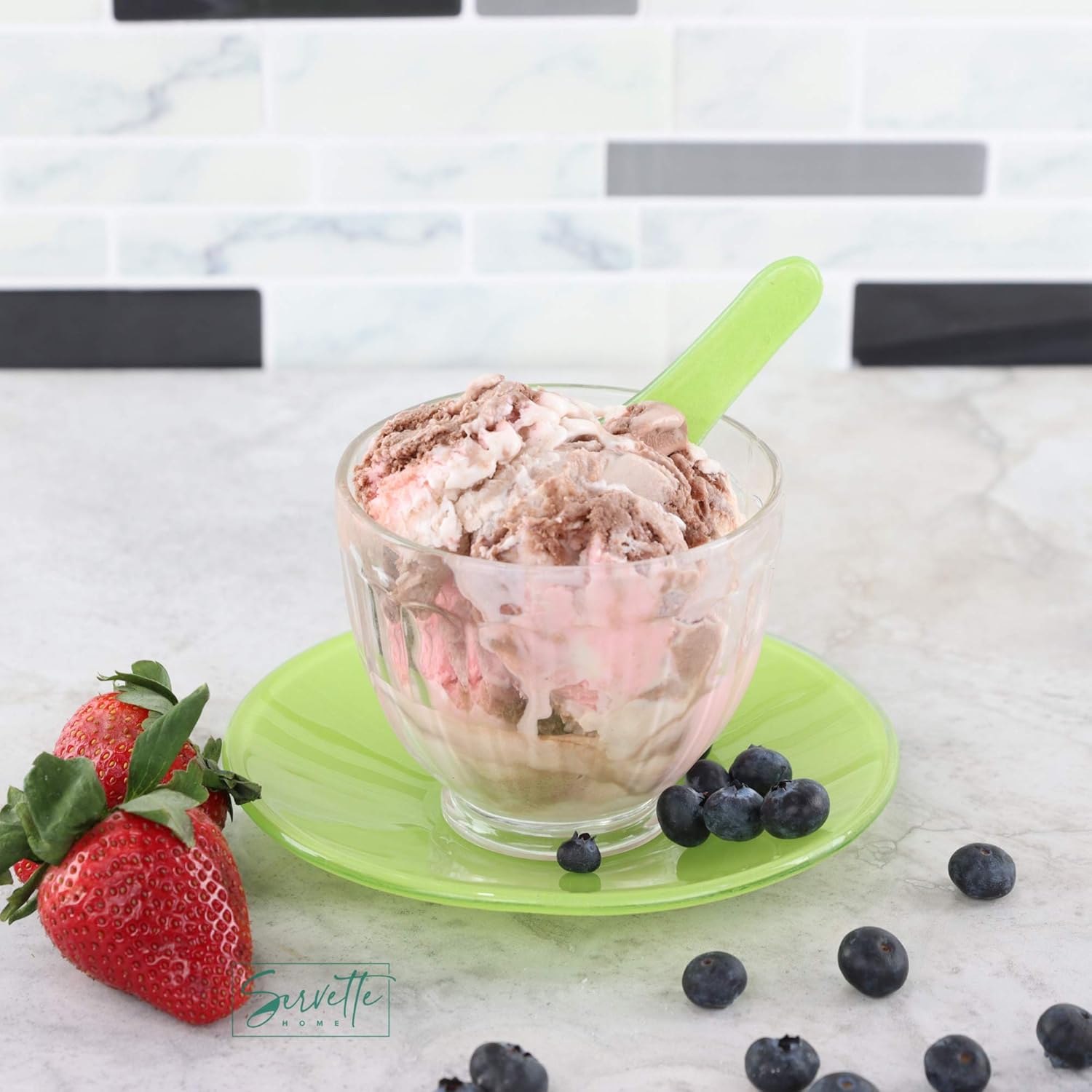 Servette Home Tazas de postre de vidrio para helado – Verde