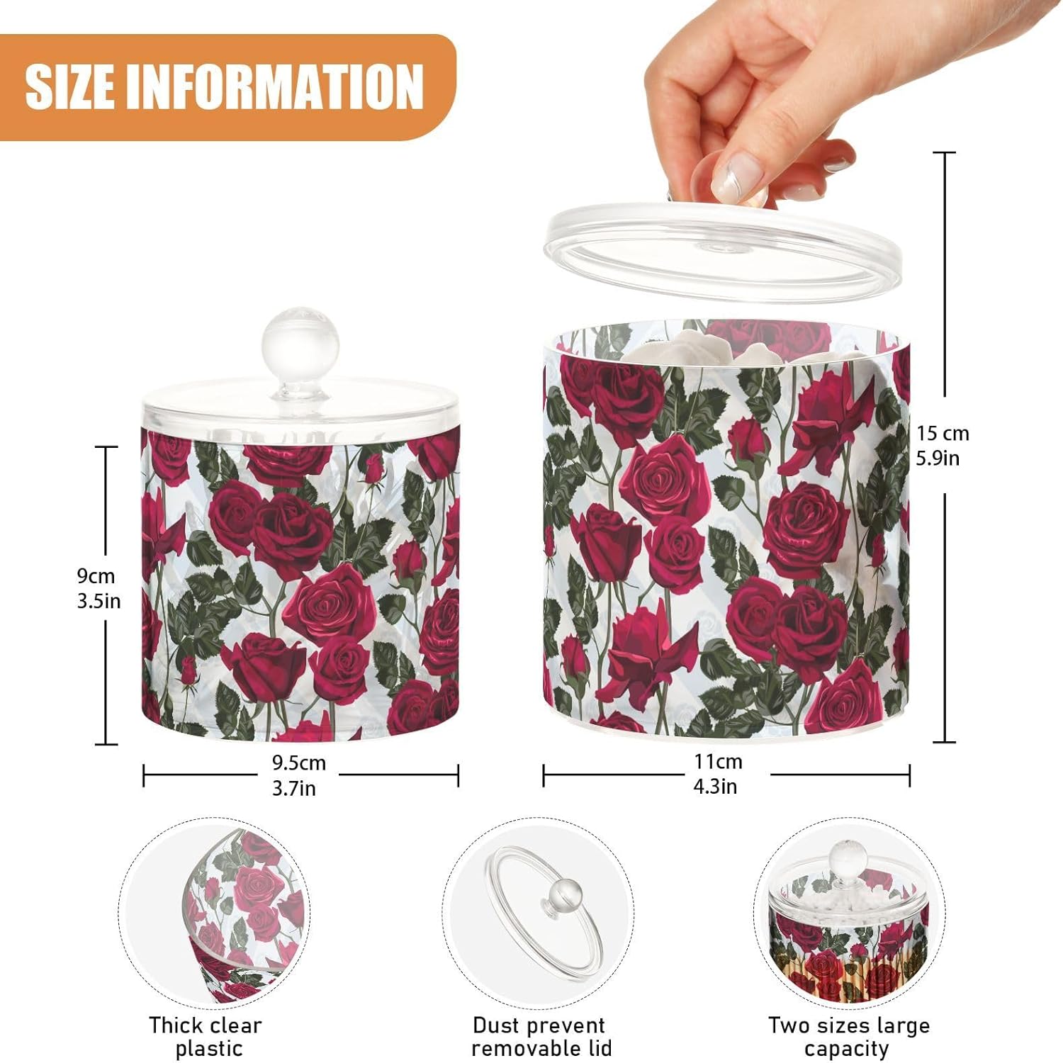 Roses Flowers Jars with Lids Plastic Jars Bathroom Containers Canister Jar Cotton Pad Holder for Dorm Room Essentials for College Students Girls