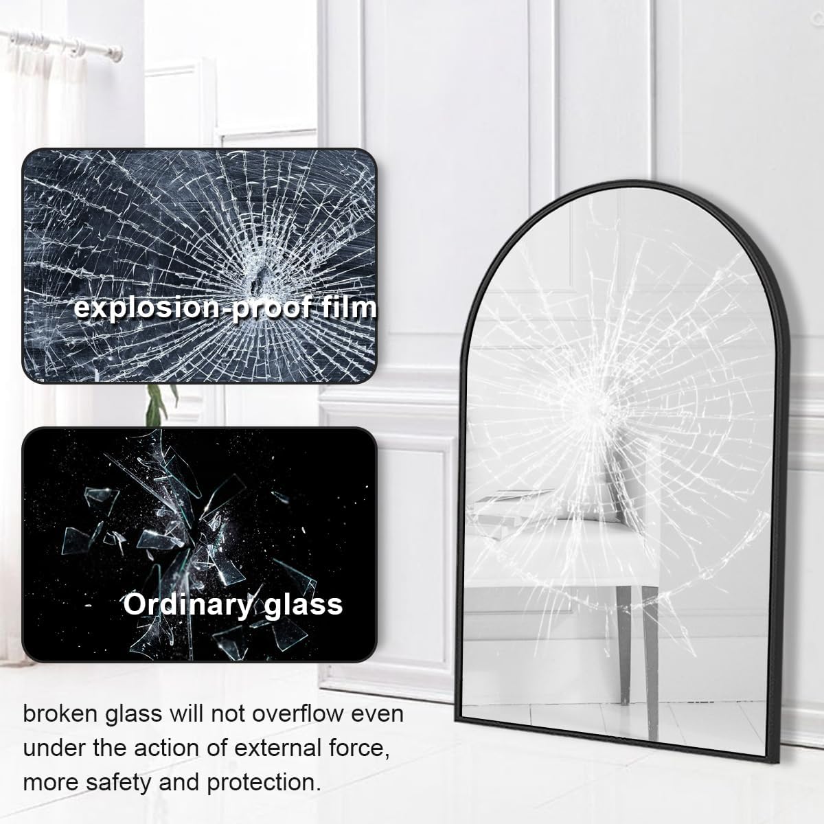 Espejo de pared arqueado, 30 x 20 pulgadas, espejo negro arco para tocador de baño, sala de estar o dormitorio, entrada, espejo de pared con arco