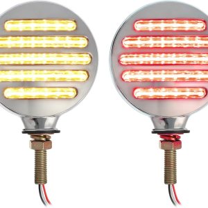 Partsam 2 luces de señal de giro LED de doble cara de línea plana, ámbarrojo, luces de pedestal LED redondas de línea plana, montaje en Partsam 2 luces de señal de giro LED de doble cara de línea plana, ámbarrojo, luces de pedestal LED redondas de línea plana, montaje en