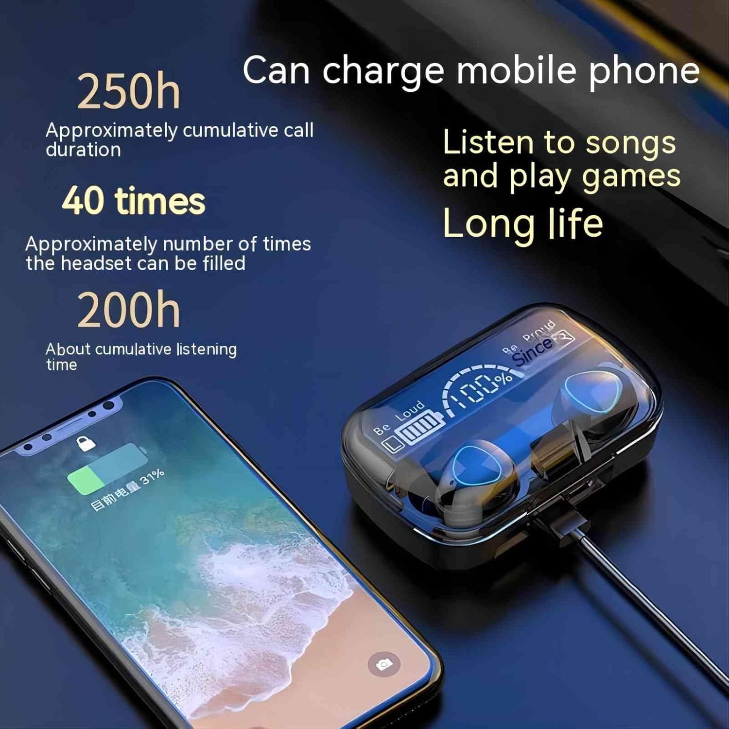 Auriculares inalámbricos Bluetooth, verdaderos auriculares inalámbricos, pantalla LED, conexión Bluetooth, con caja de carga de batería, auriculares