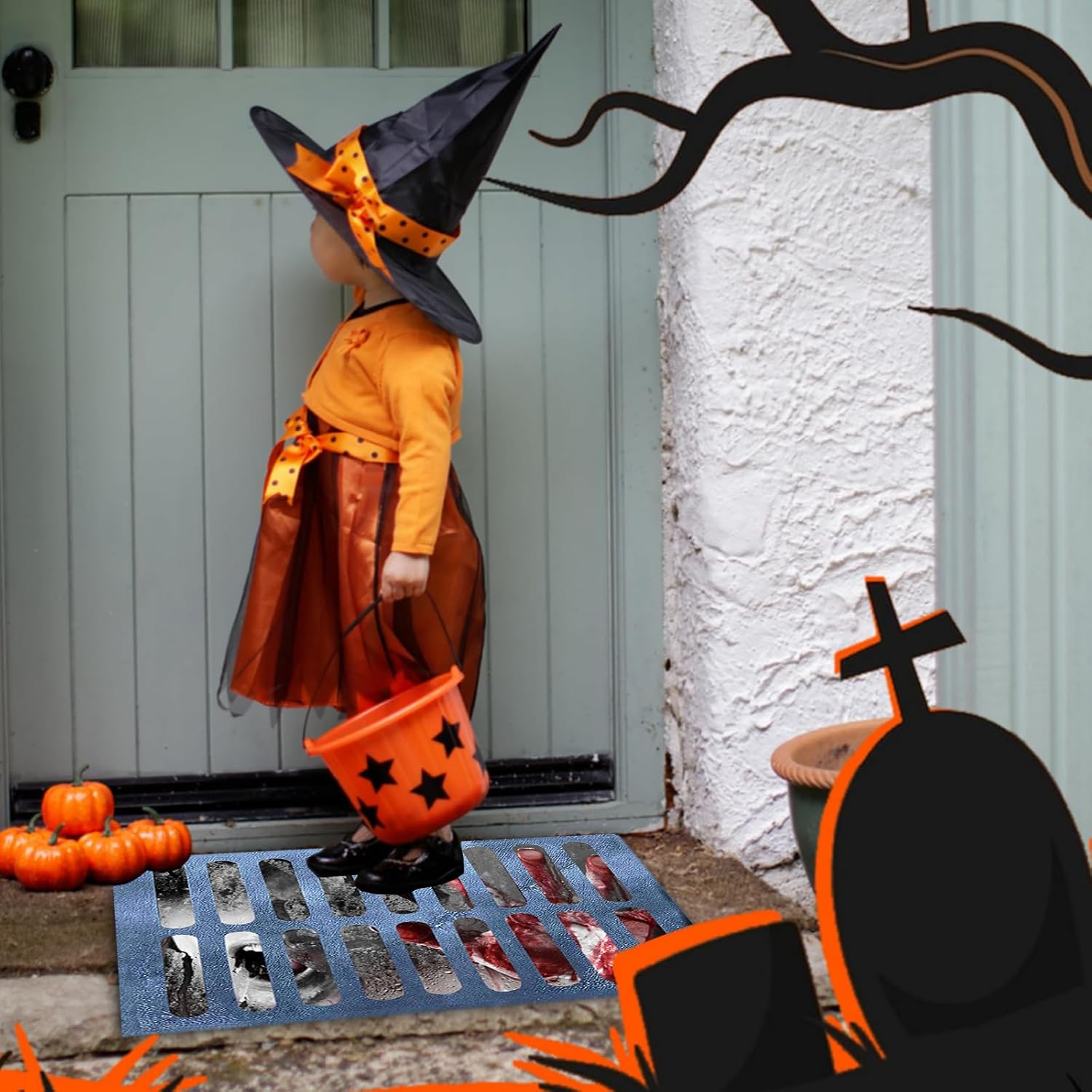 Tapete de puerta de Halloween, decoración de Halloween al aire libre, tapete de ilusión óptica 3D de payaso, tapete de bienvenida de Halloween para