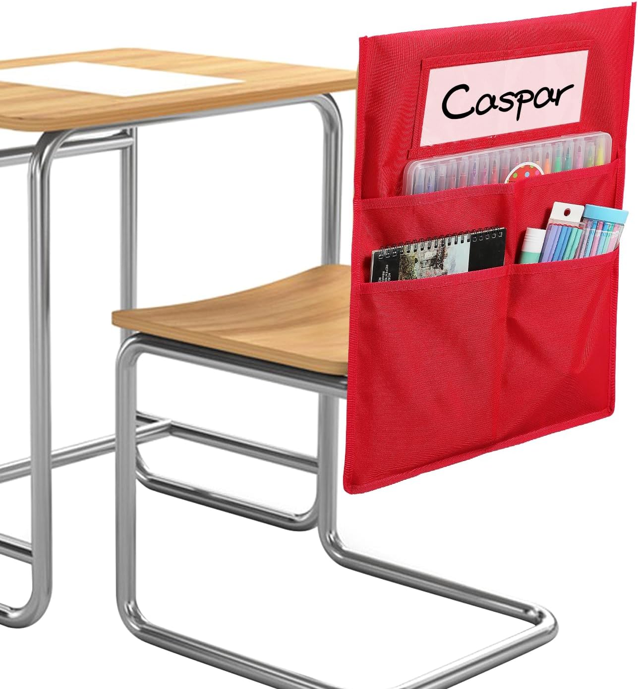Chairback Buddy – Tabla de bolsillo para silla de estudiante, bolsillos para silla de clase, bolsillos para silla de clase, 1 etiqueta de nombre de