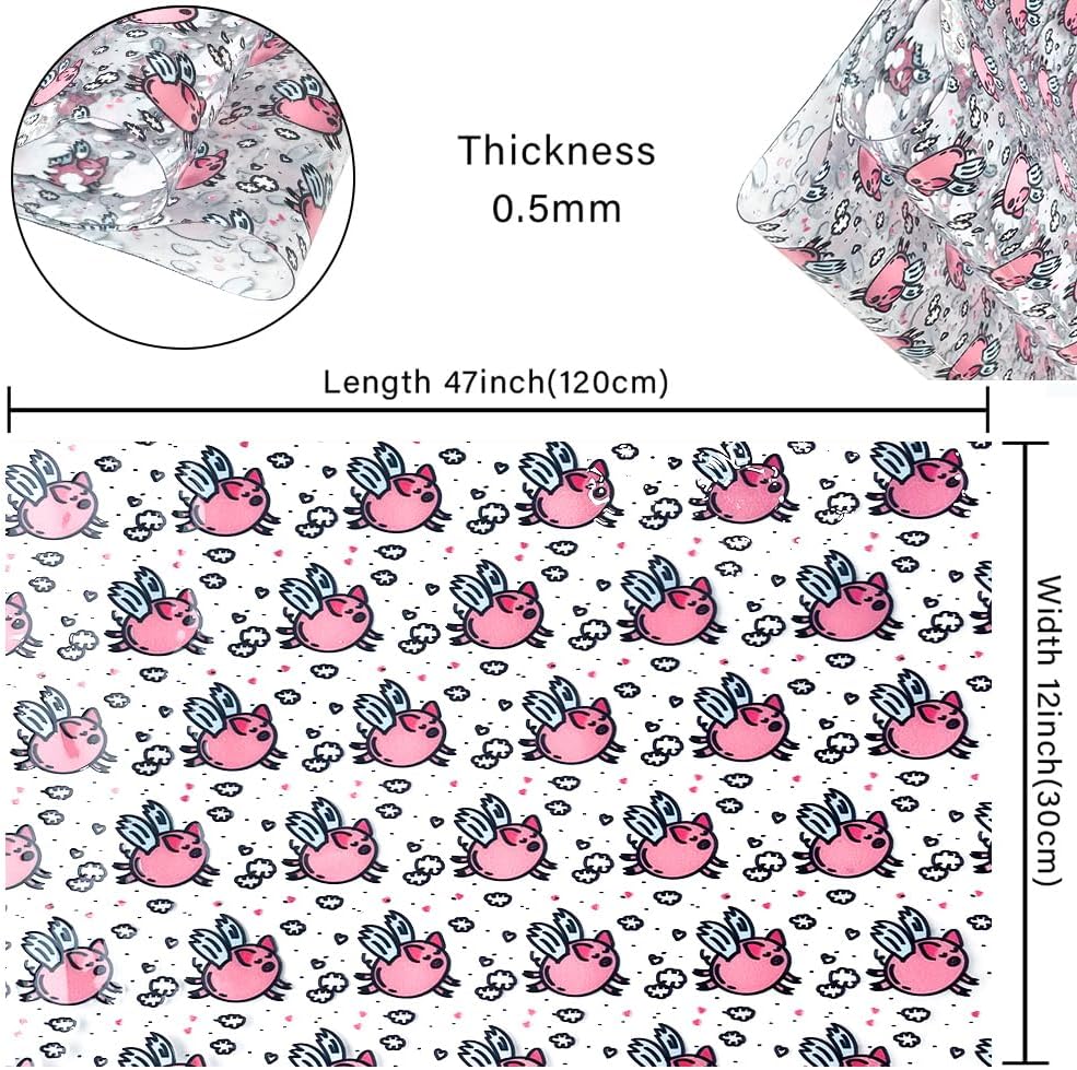 JINR – Lámina de vinilo súper transparente con estampado animal, 12 x 47 pulgadas, rollo de tela de vinilo de PVC con patrón colorido para lazos,