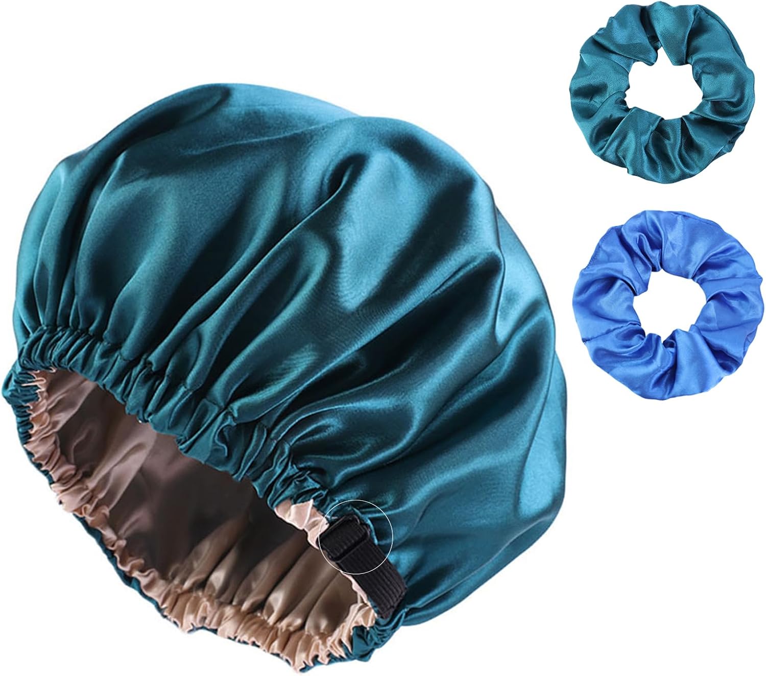Harewu Gorro de satén de seda para dormir, gorra grande ajustable de satén de seda para el cabello