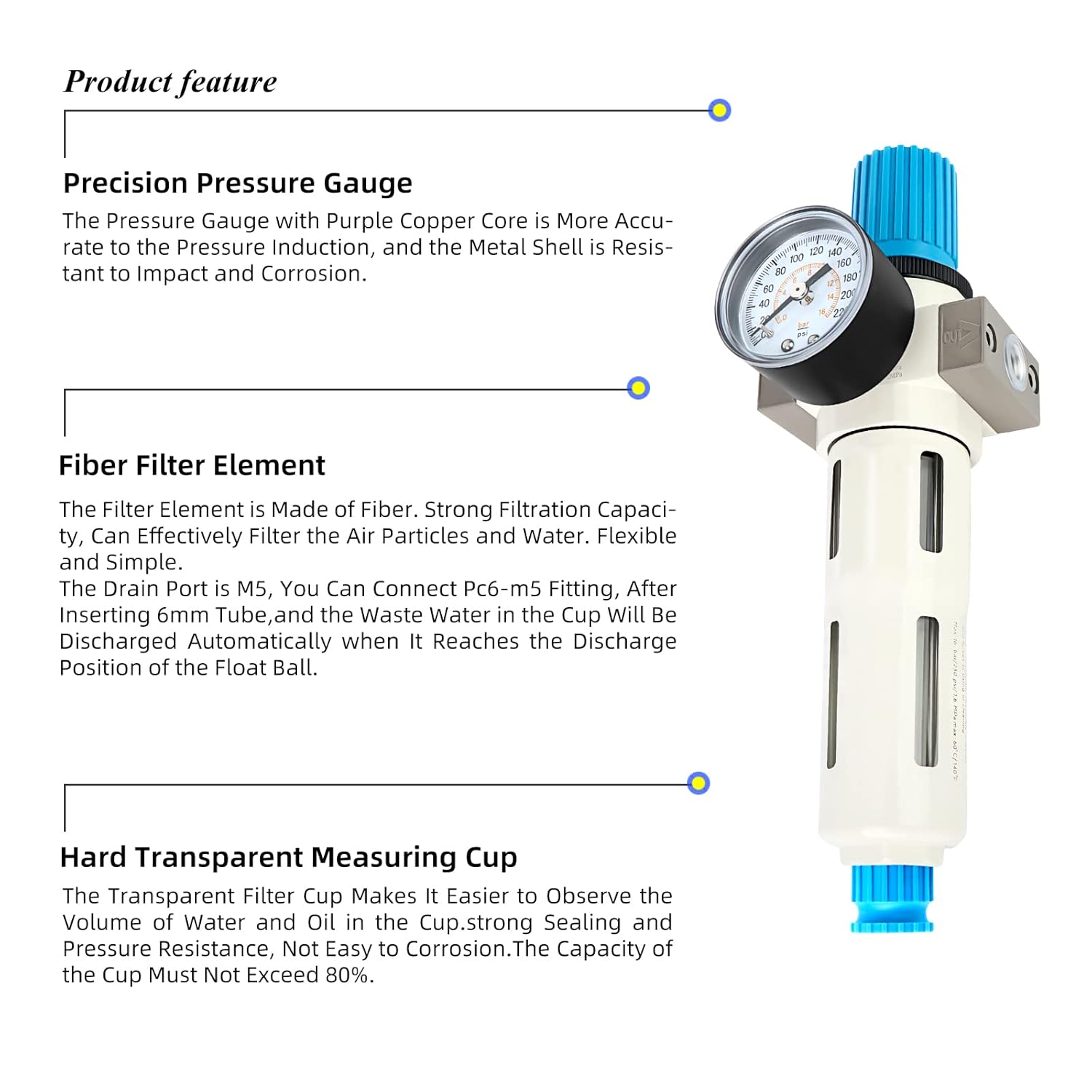TAILONZ PNEUMATIC 14 pulgada NPT 220 PSI Sistema de secado de aire de alta presión de drenaje semiautomático Filtro de aire de partículas, filtro de