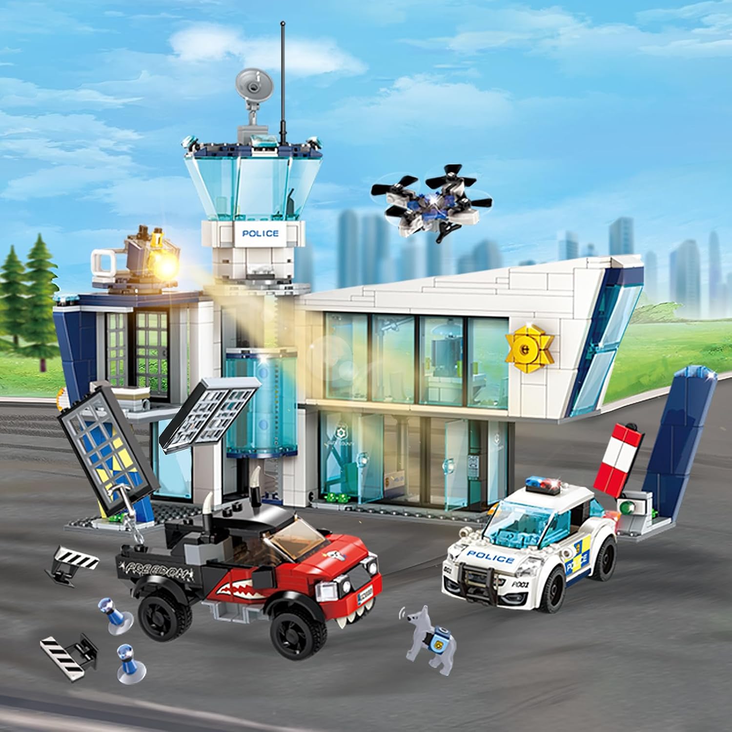 Juego de construcción STEM de estación de policía de la ciudad, compatible con militares, kit de construcción para niños, 887 piezas, el mejor