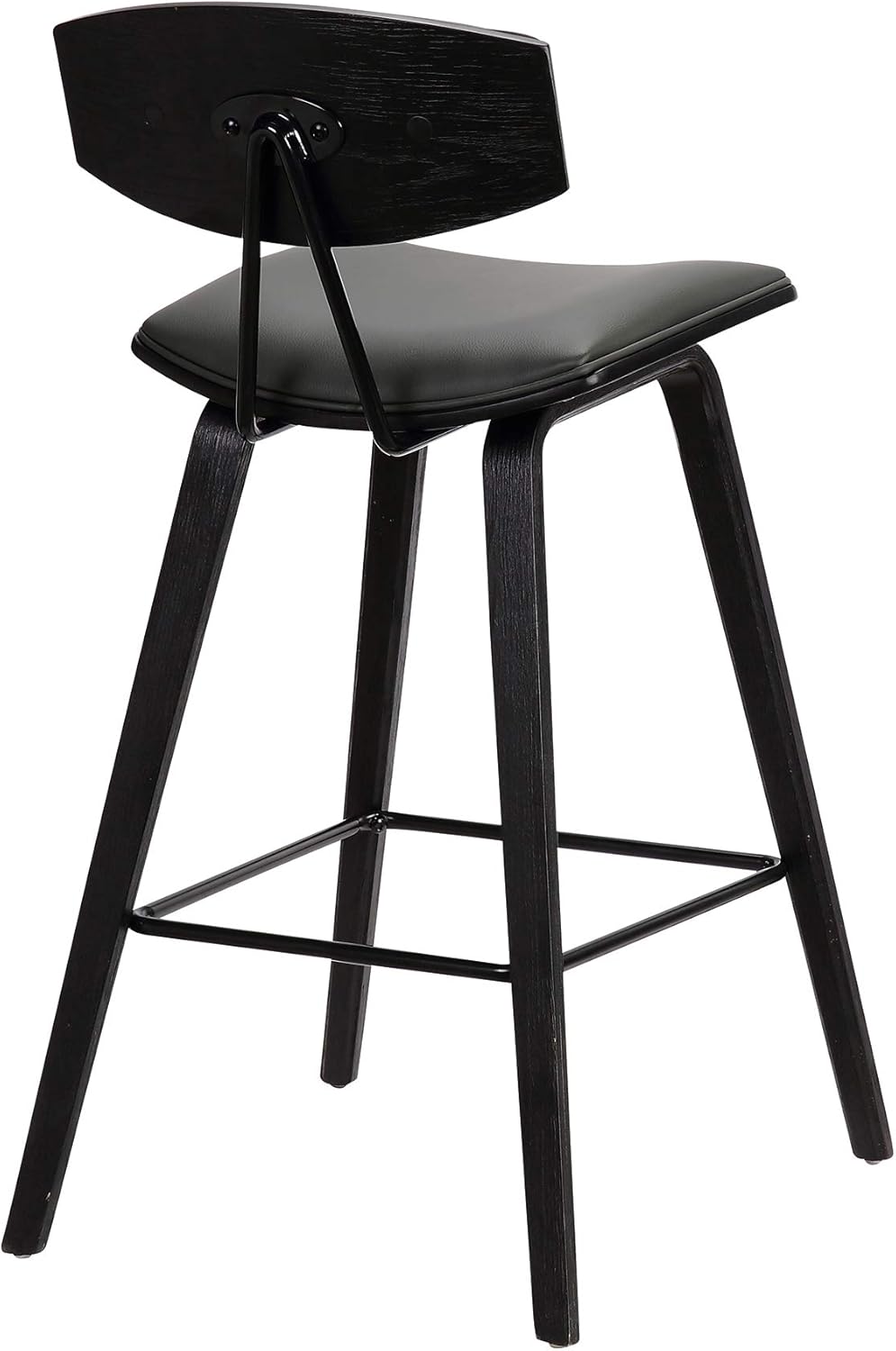 Armen Living Fox – Taburete de bar moderno de mediados de siglo de piel sintética gris y madera negra de 25.5 pulgadas