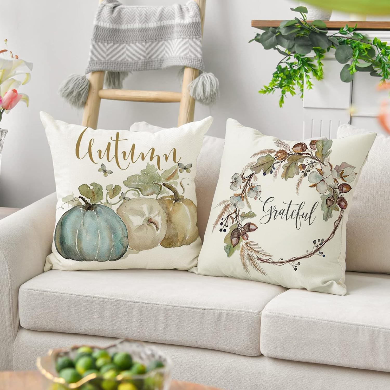 Fundas de almohada de otoño, 18 x 18 pulgadas, juego de 4 fundas decorativas de hojas de arce, funda de cojín suave de otoño de calabaza,