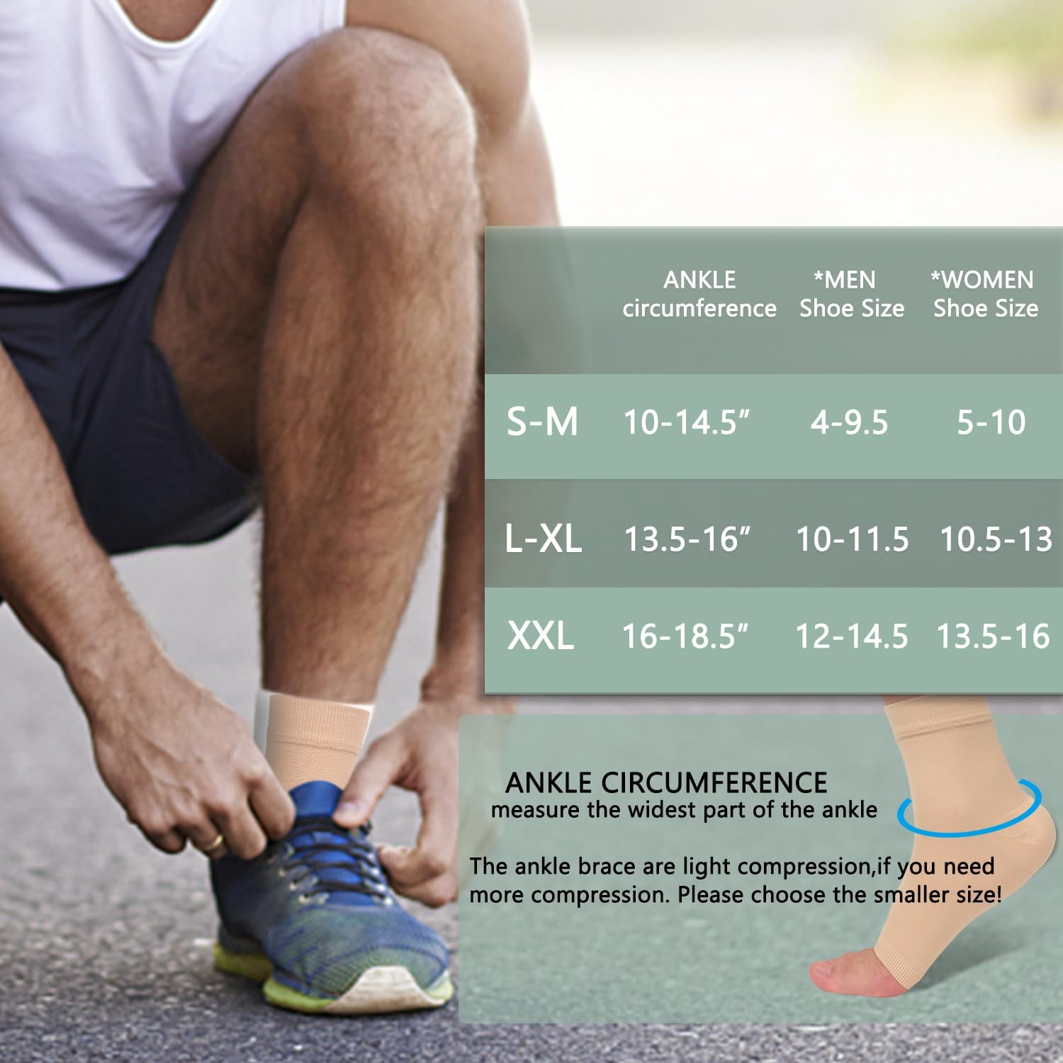 ACTINPUT Paquete de 2 tobilleras de compresión de 8-15 mmHg, puntera abierta, calcetines de compresión para mujeres y hombres, para hinchazón,