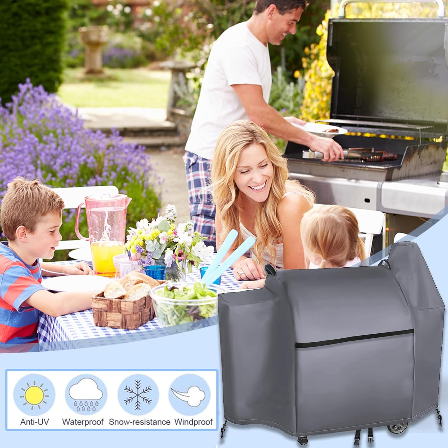 Pit Boss – Funda para parrilla de pellets de madera serie 10001100, impermeable, 600D, poliéster Oxford, resistente al viento, hebilla y asas con