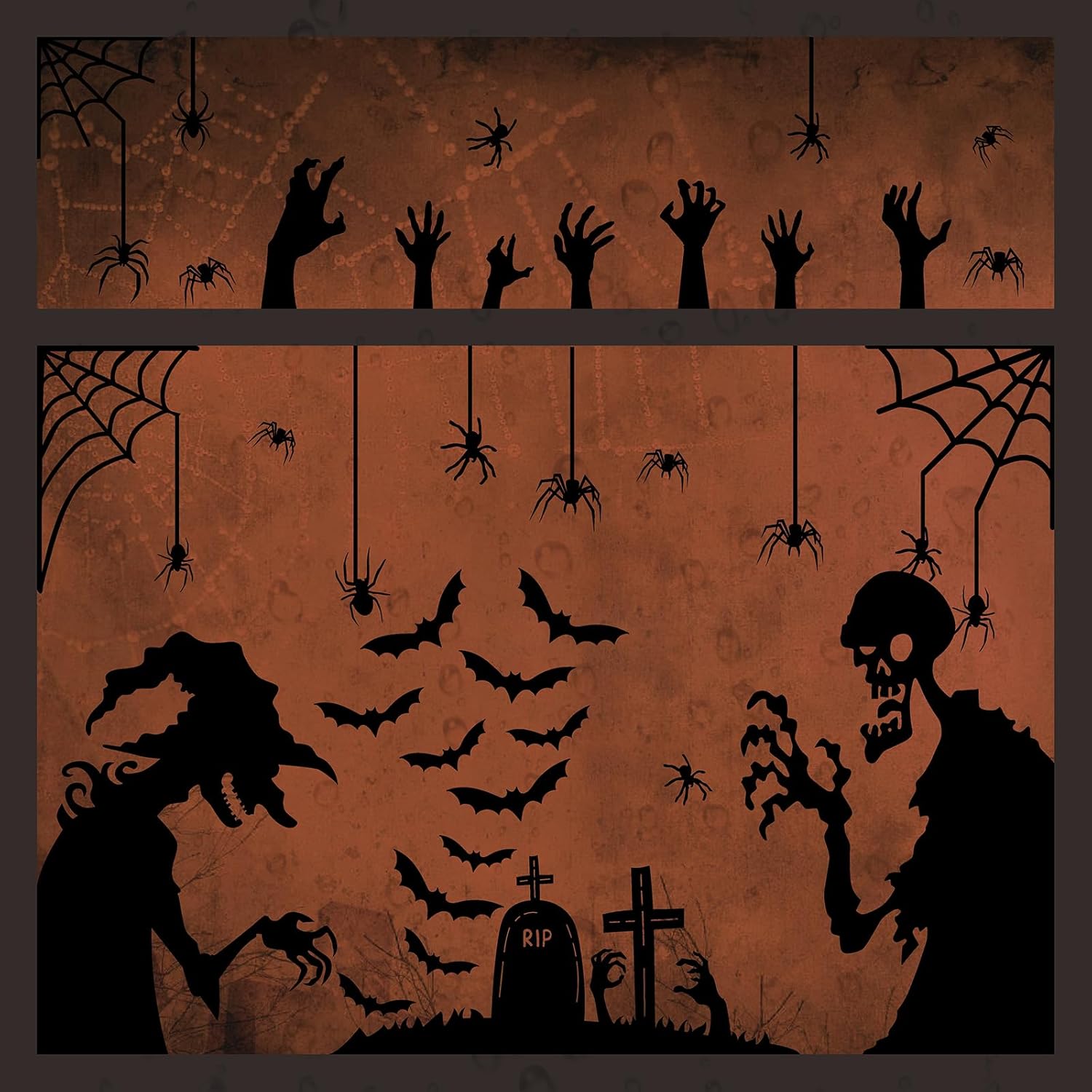 Calcomanías grandes de pared de Halloween, murciélagos de Halloween, calcomanías de pared de araña de vinilo, calcomanías de pared extraíbles de