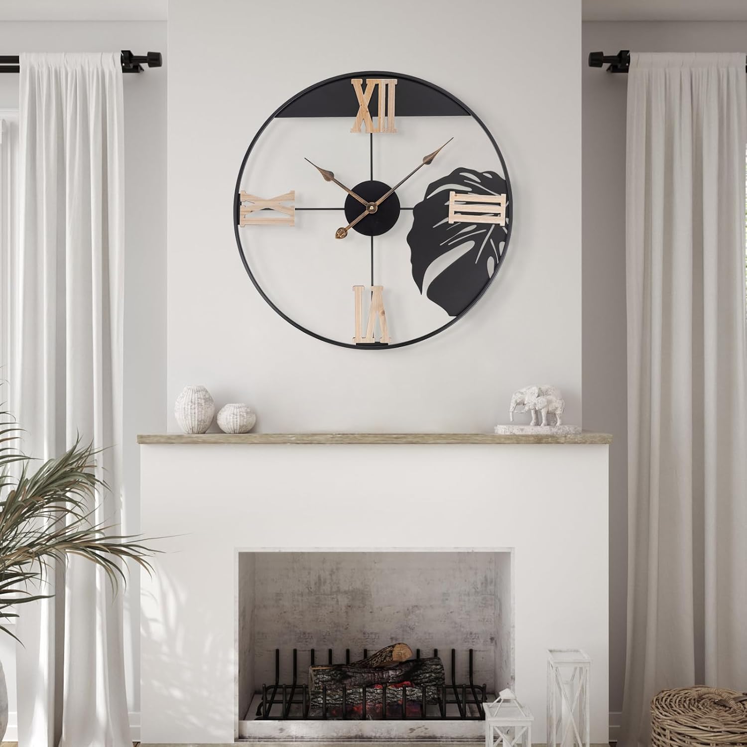 Reloj de pared de hoja de metal grande, reloj de pared analógico silencioso de 24 pulgadas con números romanos de madera, reloj analógico colgante