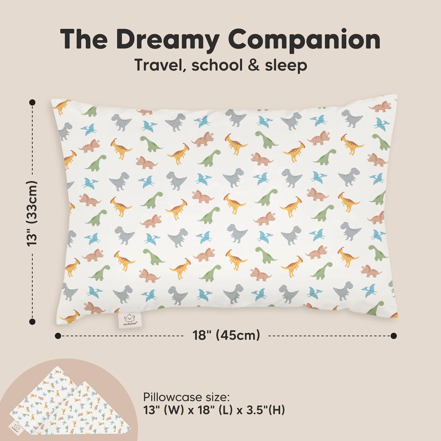 KeaBabies – Almohada con funda para niños pequeños, almohada My Little Dreamy de 13 x 18 pulgadas (Roarsome)