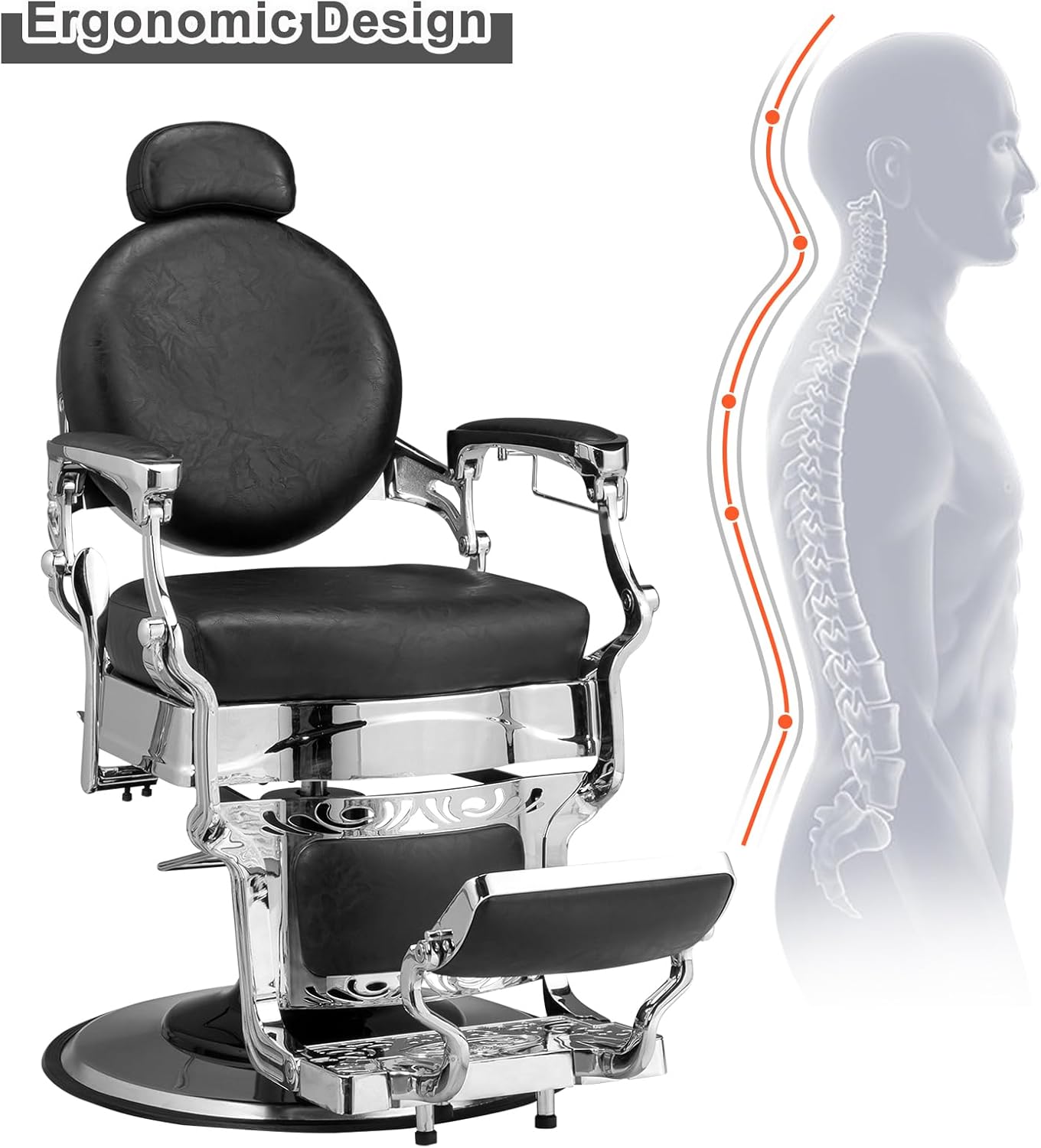 Winado Silla de peluquería reclinable vintage resistente con reposacabezas, soporta hasta 700 libras y rotación de 360, equipo de champú profesional