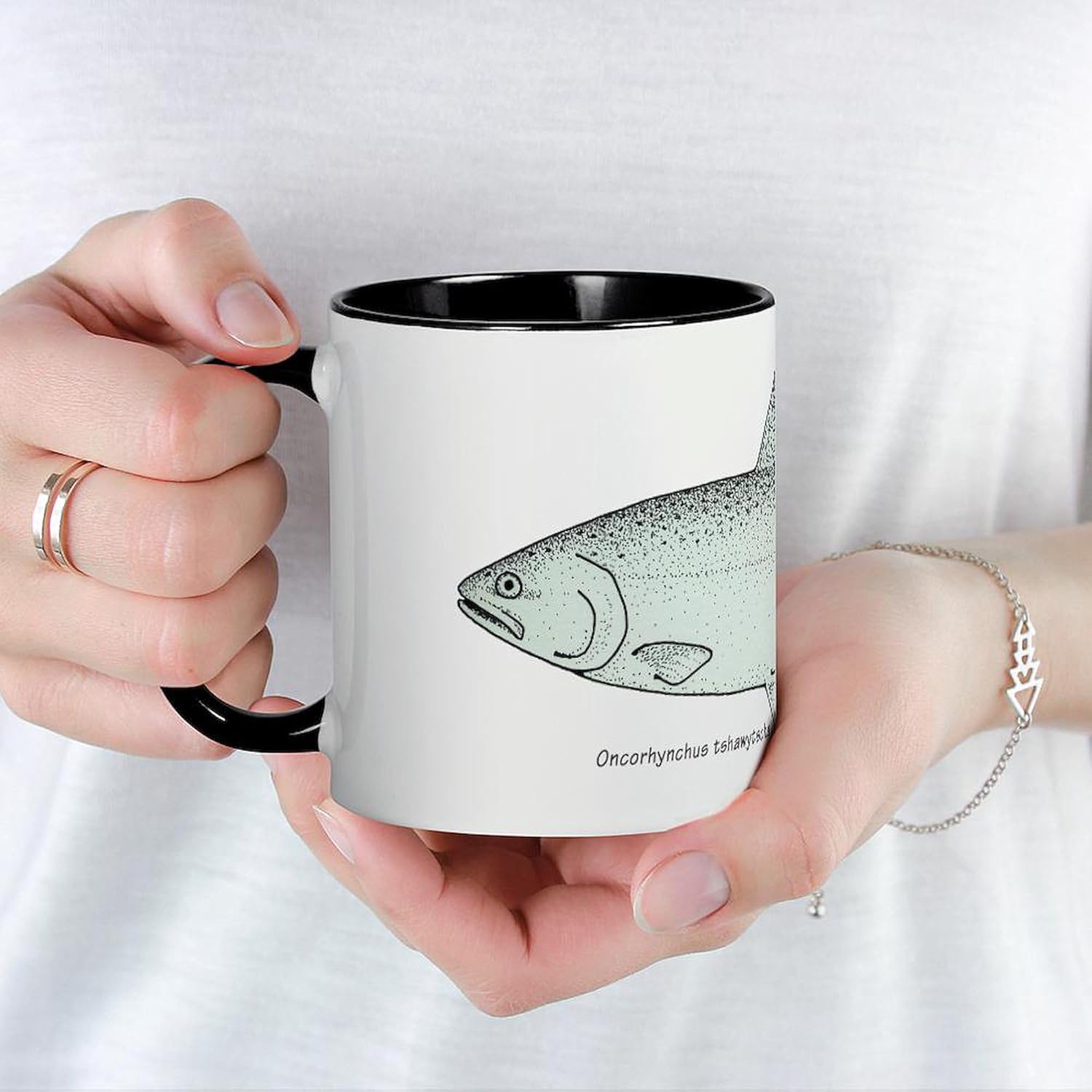 CafePress Chinook – Taza de café de cerámica (11.0 fl oz) con salmón
