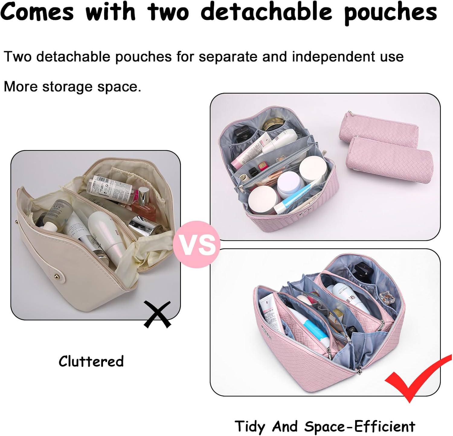 Bolsa de maquillaje organizadora de viaje para cosméticos juego de 3 bolsas de aseo de gran capacidad para mujeres, bolsa de maquillaje portátil con