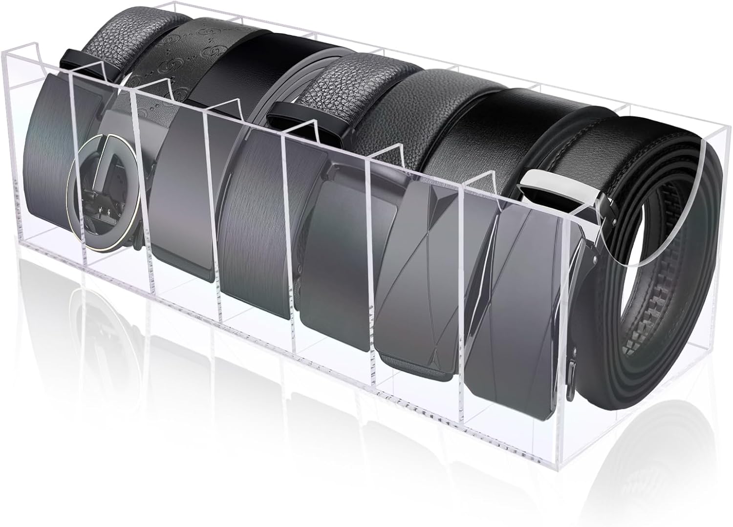 Organizador de cinturón, soporte de almacenamiento de cinturón acrílico para el armario, 7 compartimentos para corbata y pajarita