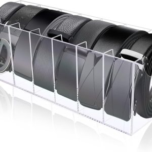 Organizador de cinturón, soporte de almacenamiento de cinturón acrílico para el armario, 7 compartimentos para corbata y pajarita Organizador de cinturón, soporte de almacenamiento de cinturón acrílico para el armario, 7 compartimentos para corbata y pajarita