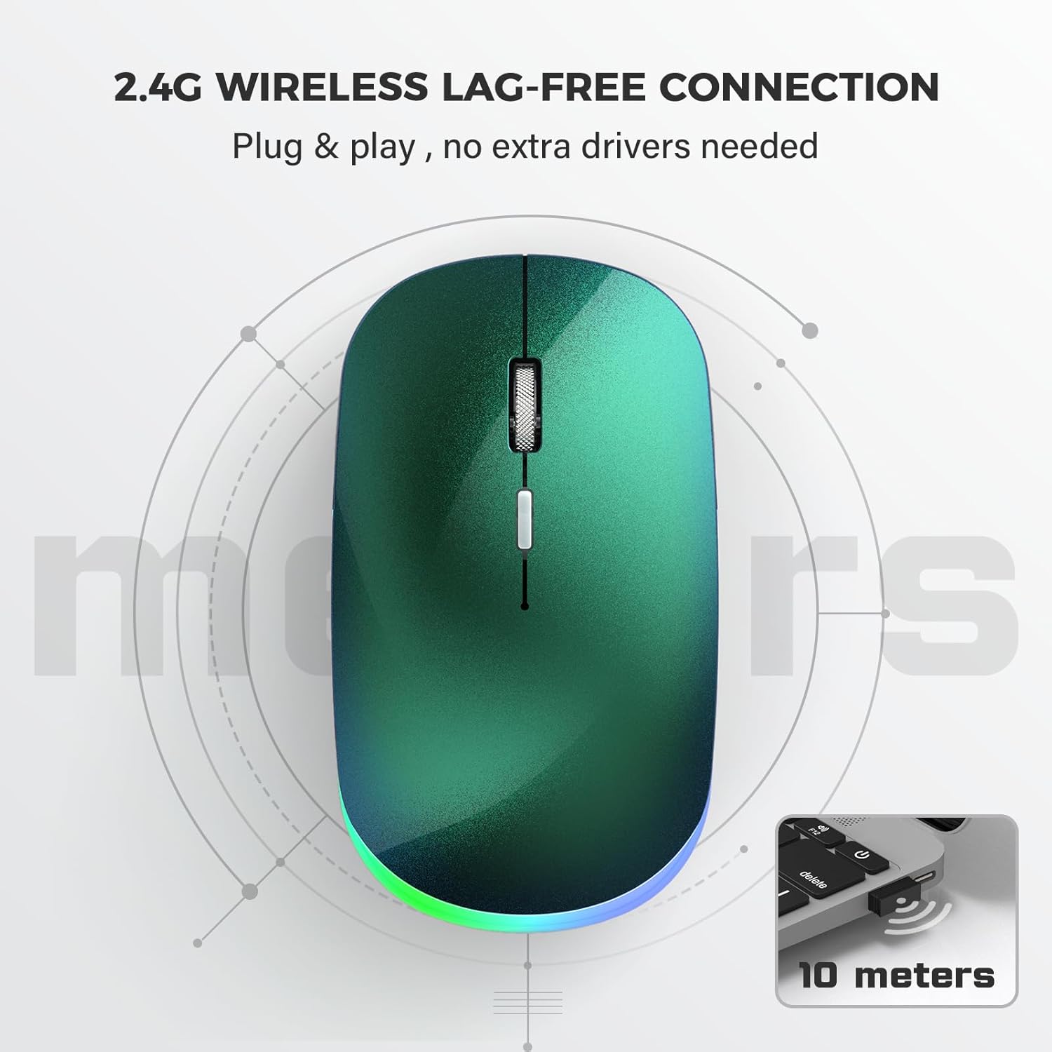 Mouse inalámbrico, mouse USB para computadora de 2.4 G, recargable RGB, ultra silencioso, mouse inalámbrico portátil para PC, laptop, escritorio,