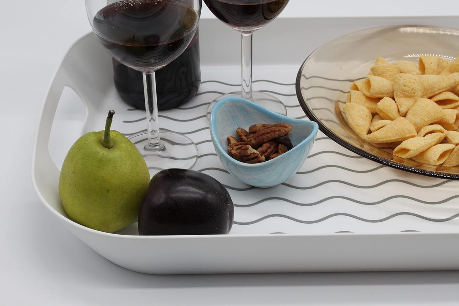 MUZZI – Bandeja rectangular de plástico antideslizante con agarre de goma (alta pared blanca)