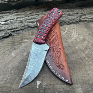 SOGO KNIVES Cuchillo de caza de hoja fija de Damasco con funda, el mejor cuchillo de caza para hombres con mango antideslizante, cuchillo de SOGO KNIVES Cuchillo de caza de hoja fija de Damasco con funda, el mejor cuchillo de caza para hombres con mango antideslizante, cuchillo de