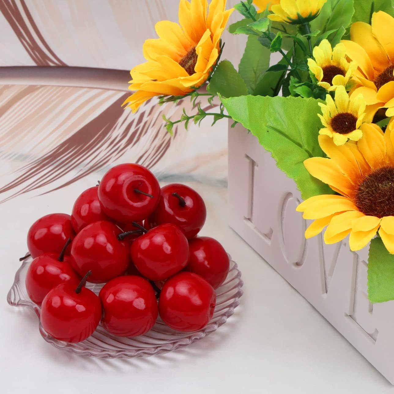 30 piezas de mini manzanas rojas falsas de frutas artificiales, decoración de Navidad, manzanas realistas de simulación realista para el hogar,