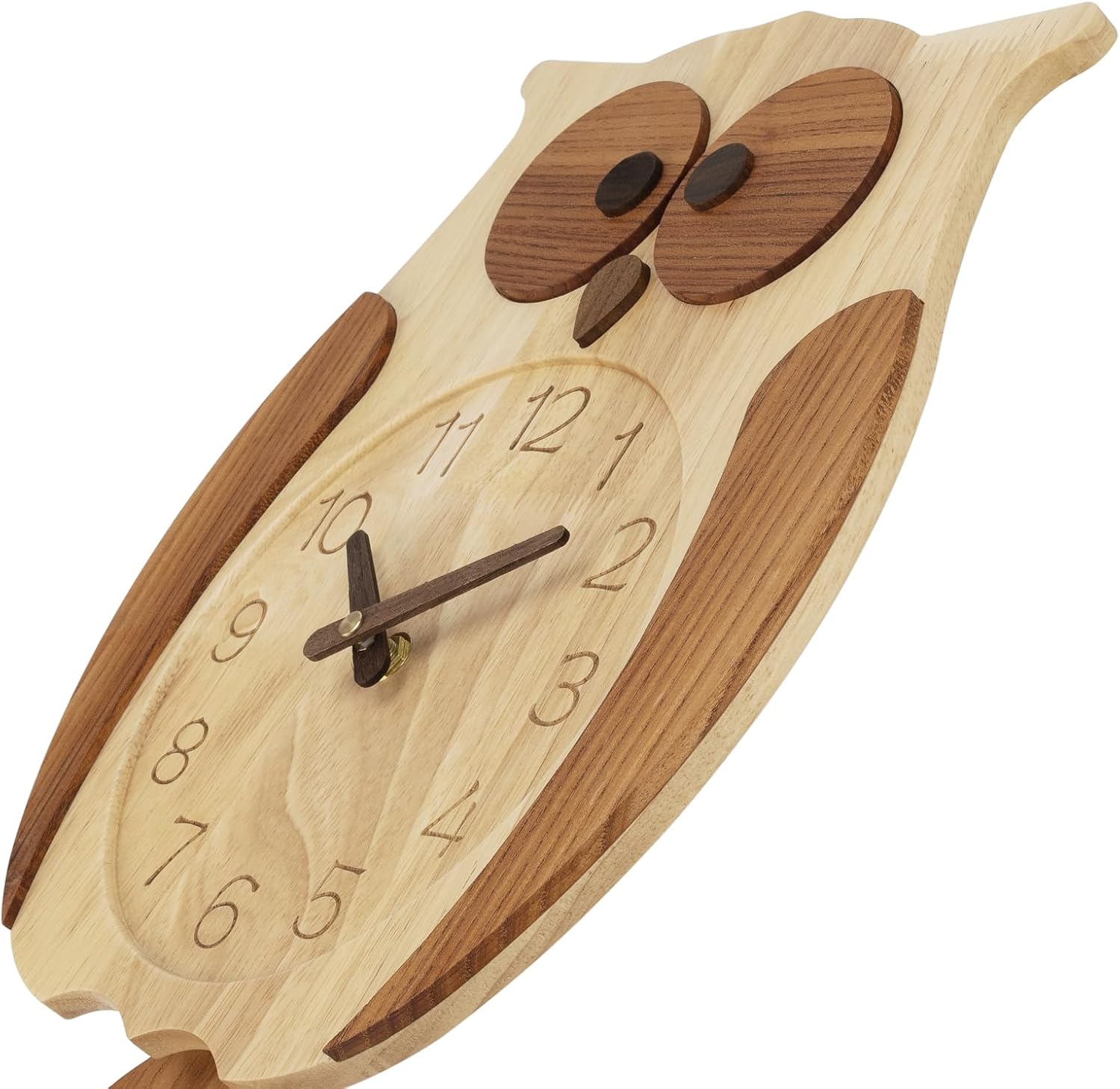 Reloj de pared de búho decorativo de madera Clolck sin tictac, funciona con pilas, reloj de péndulo de madera para sala de estar, dormitorio,