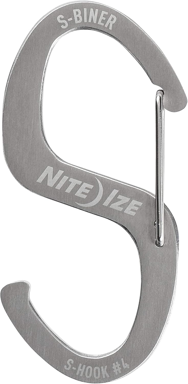 Nite Ize S-Biner Hook ‘N Hold – Gancho en S de acero inoxidable con clip, para sartenes, herramientas y plantas, acero inoxidable (paquete de 2)
